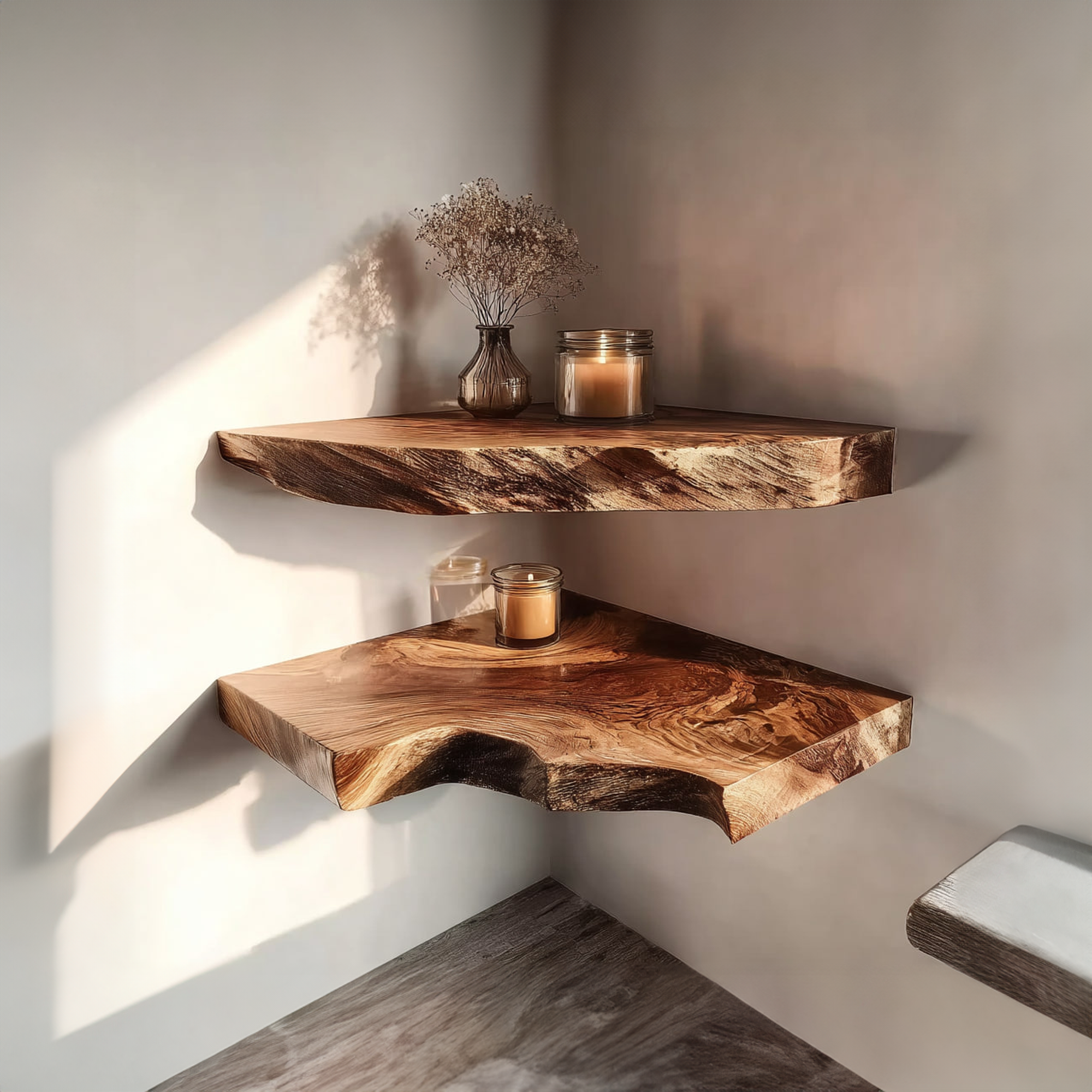Rustic Floating Corner Display Shelf Bathroom SINLKIFL199