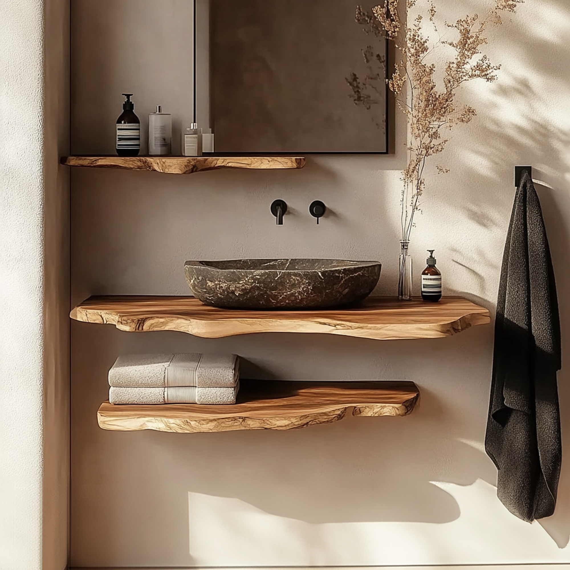 Rustic Bathroom Vanity Shelf Wooden Bathroom Wall Display SINLKIBRV218