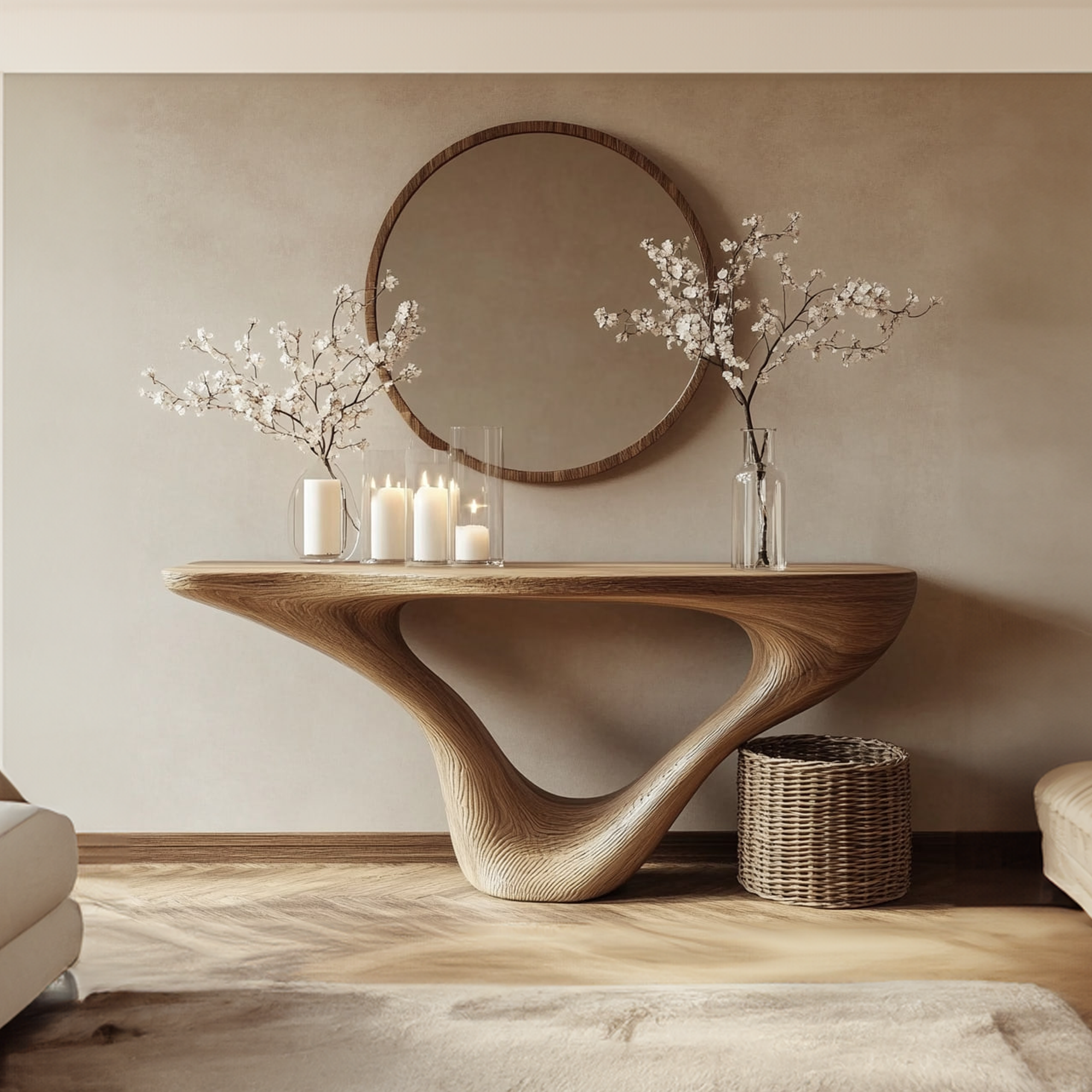 Mid Century Console Table Minimalist Wood Art Entrance SINLKICS346