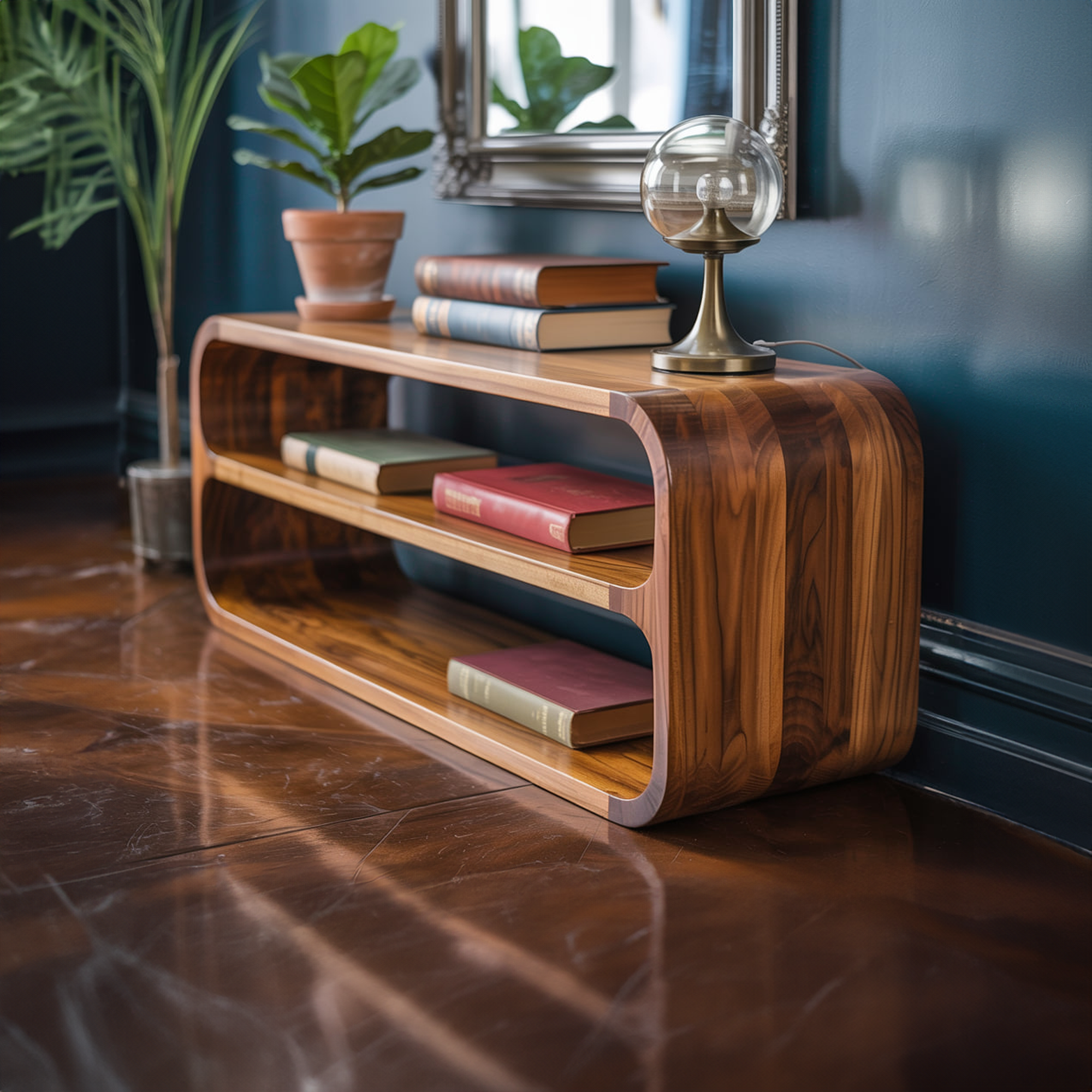 Mid Century Curved Wood Storage Cabinet Entryway Or Hallway SINLKISC284