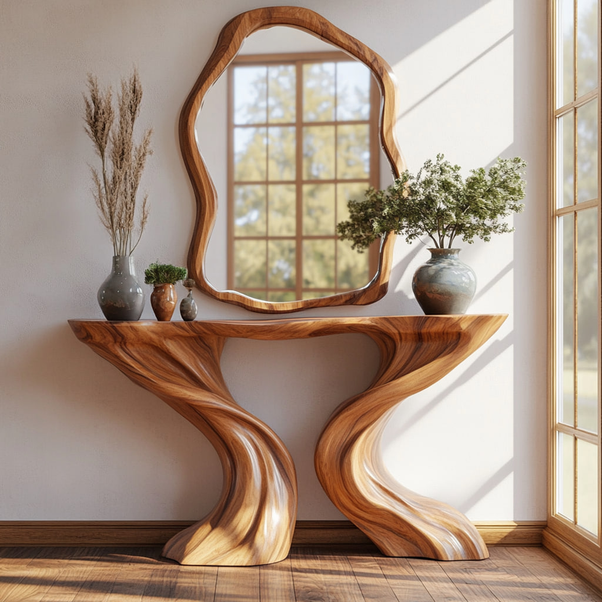 Mid Century Console Table Sculpted Wave Base Holiday Living Room SINLKICS396