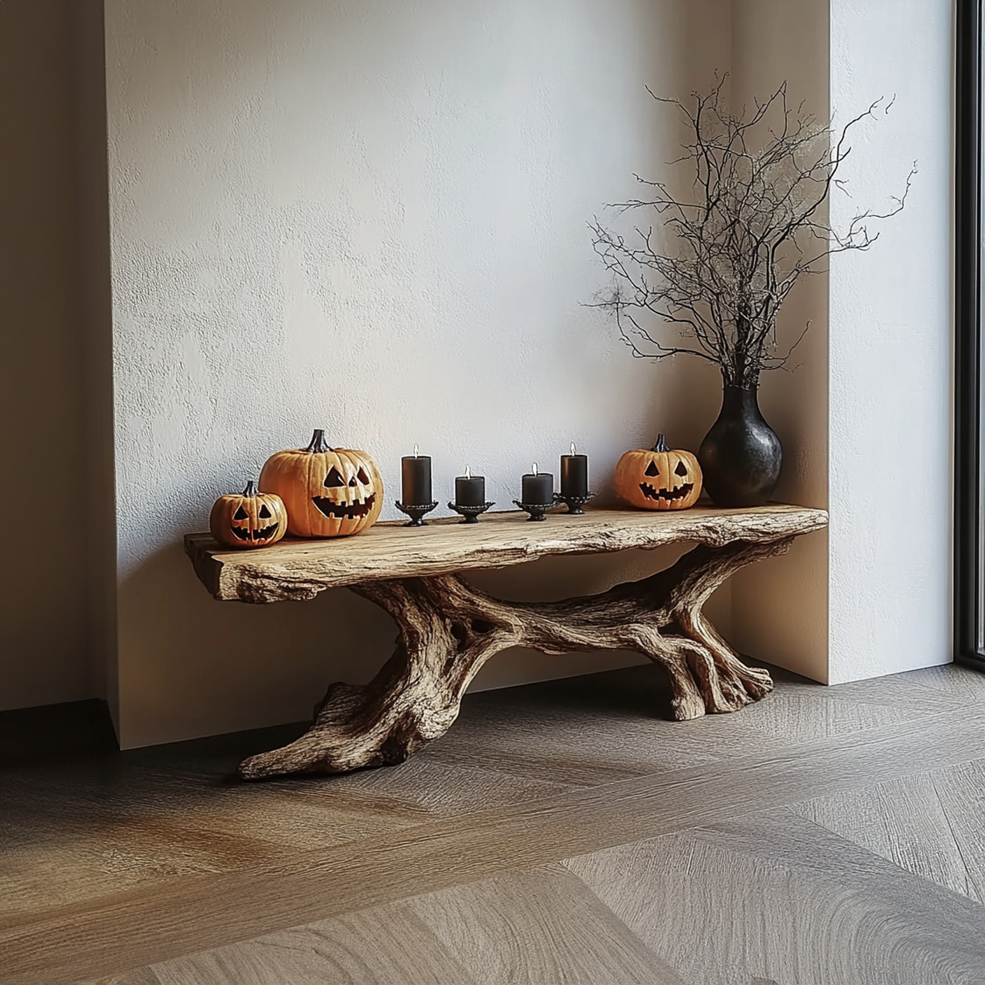 Rustic Entry Table Sculptural Tree Base Entryway Display SINLKICS328