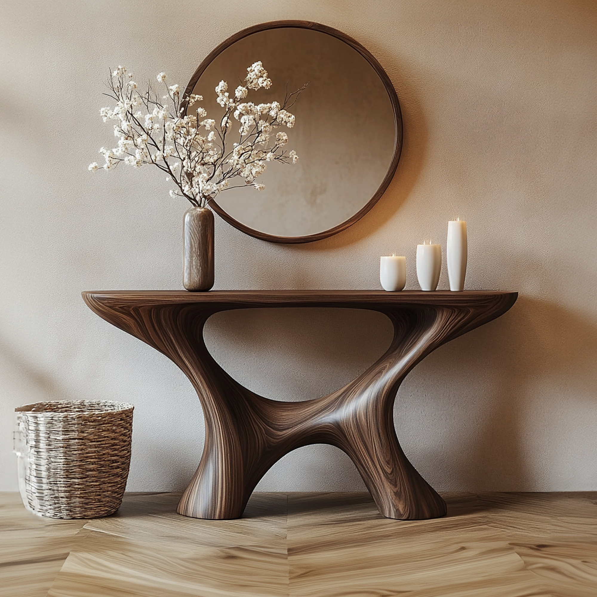 Handmade Rustic Solid Wood Console Table Artistic Organic Design For Living Room SINLKICS331