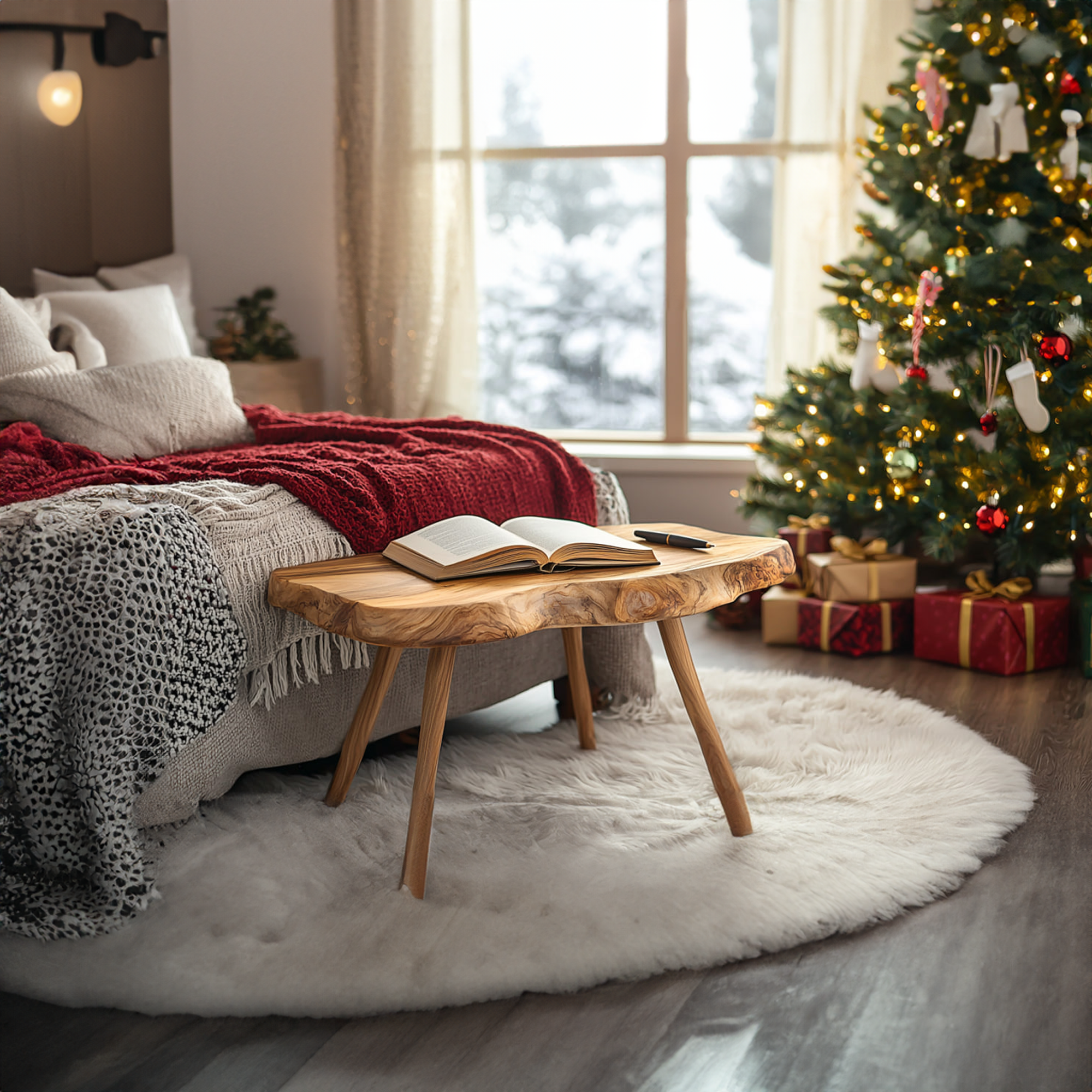 Rustic Live Edge Table Christmas Cozy Bedroom Setup SINLKIBT200