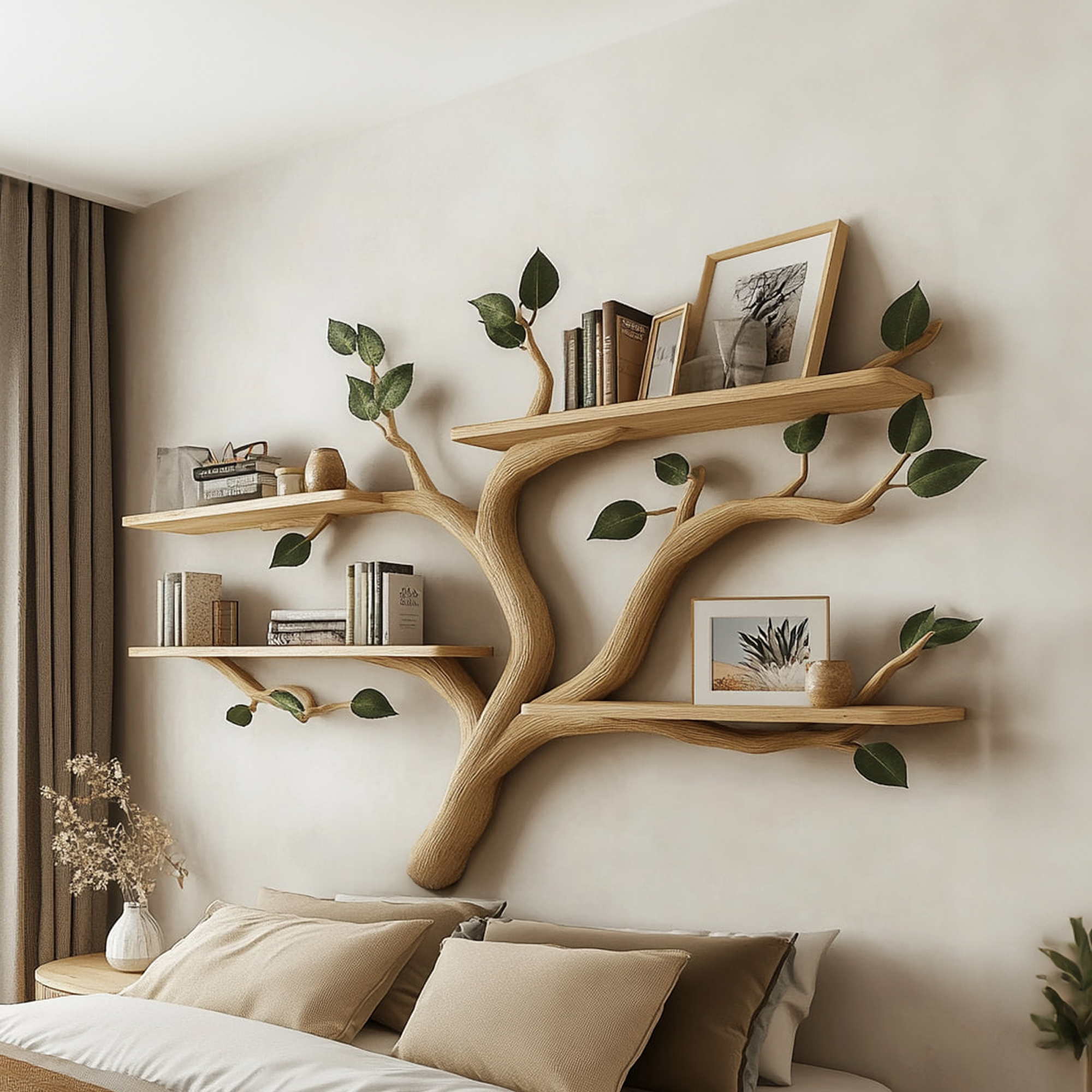 Rustic Tree Wall Shelf Contemporary Bedroom Entryway SINLKITBS062