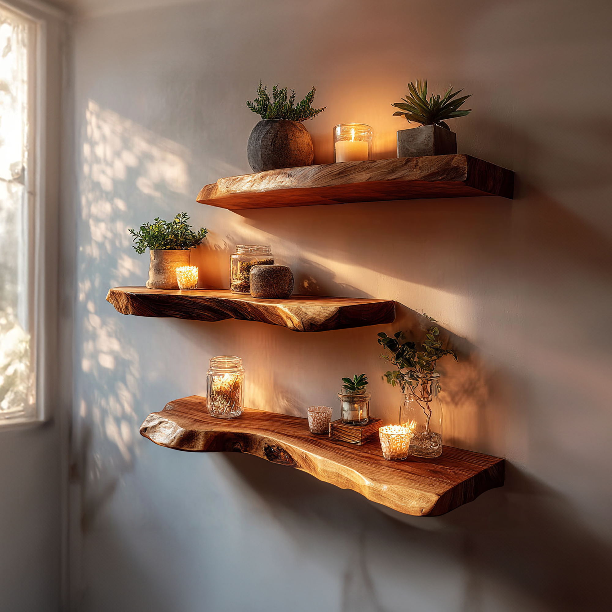 Rustic Live Edge Floating Shelves Home Office Or Bedroom SINLKIFL302