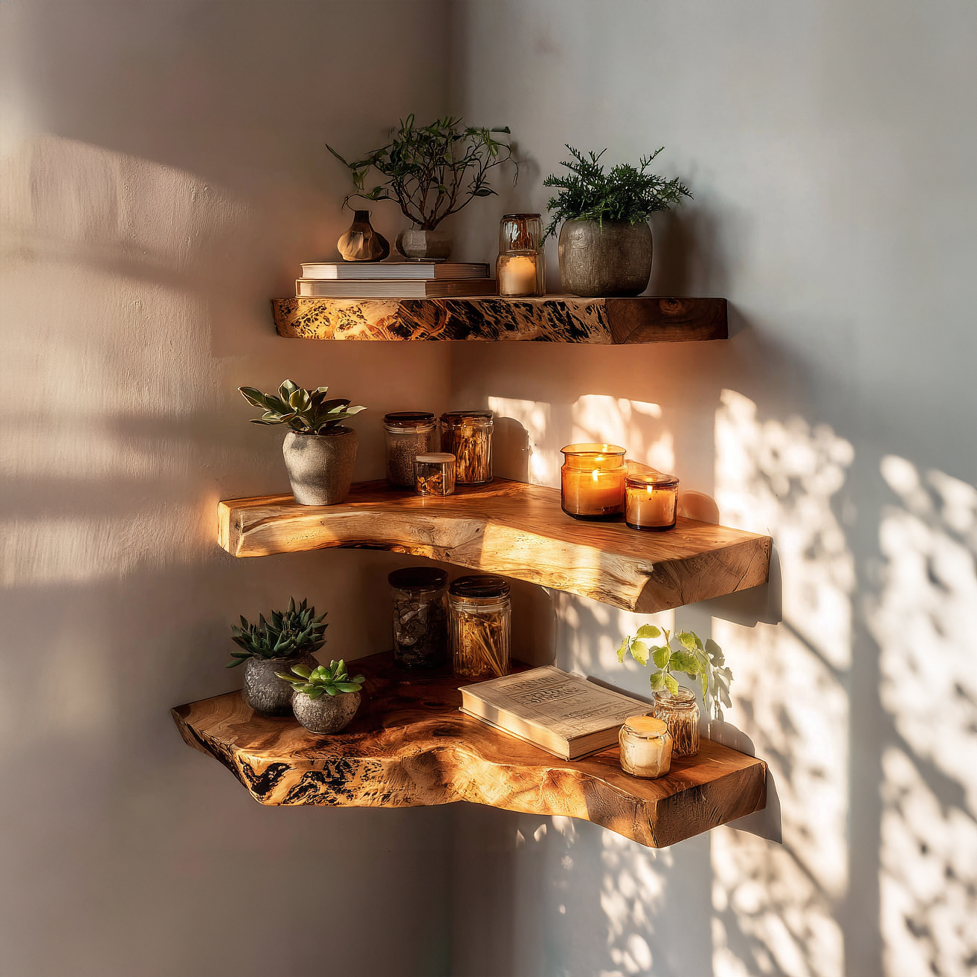 Rustic Floating Corner Display Shelf Bathroom Entryway SINLKIFL205