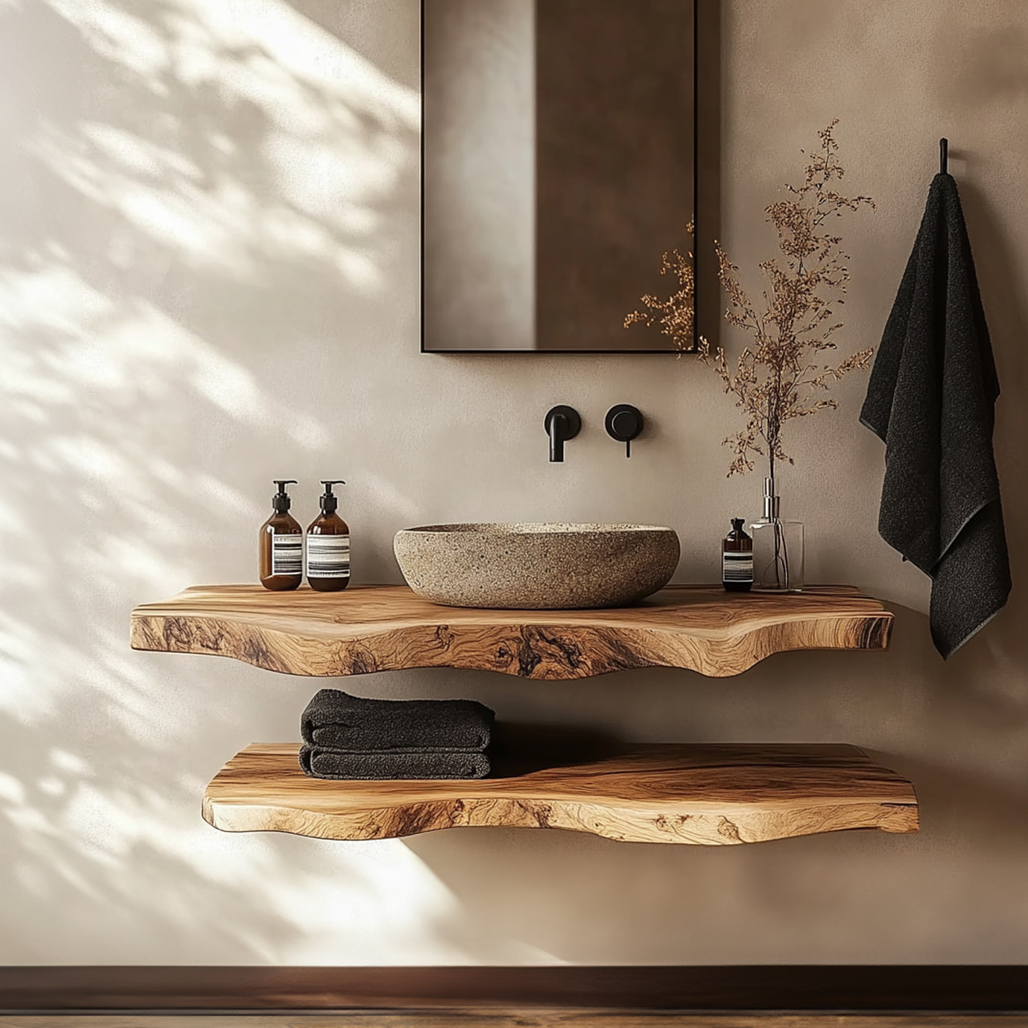 Mid Century Bathroom Vanity Shelf Minimalist Wood Bathroom Decor SINLKIBRV219