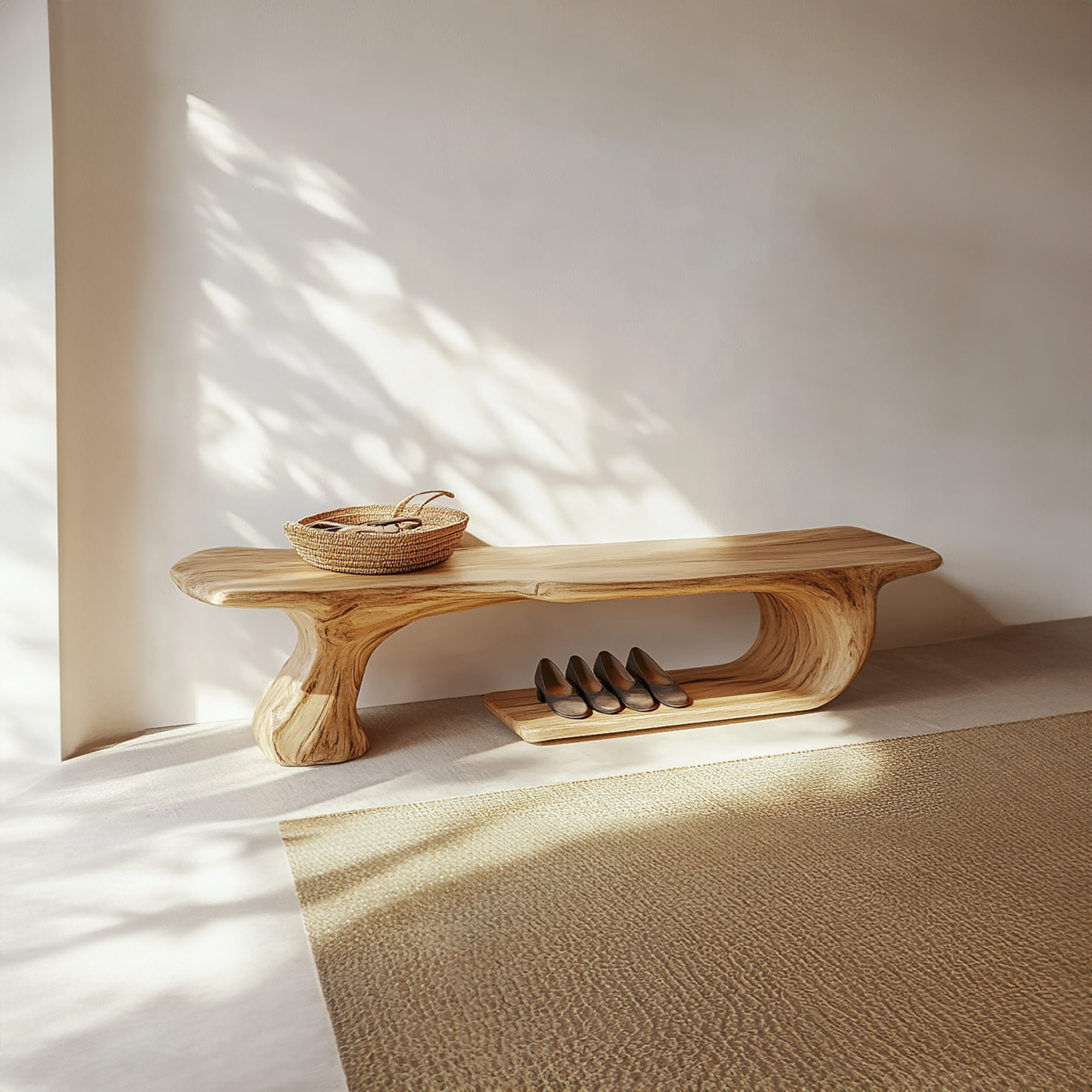 Rustic Wooden Shoe Bench With Organic Design Foyer SINLKISB050