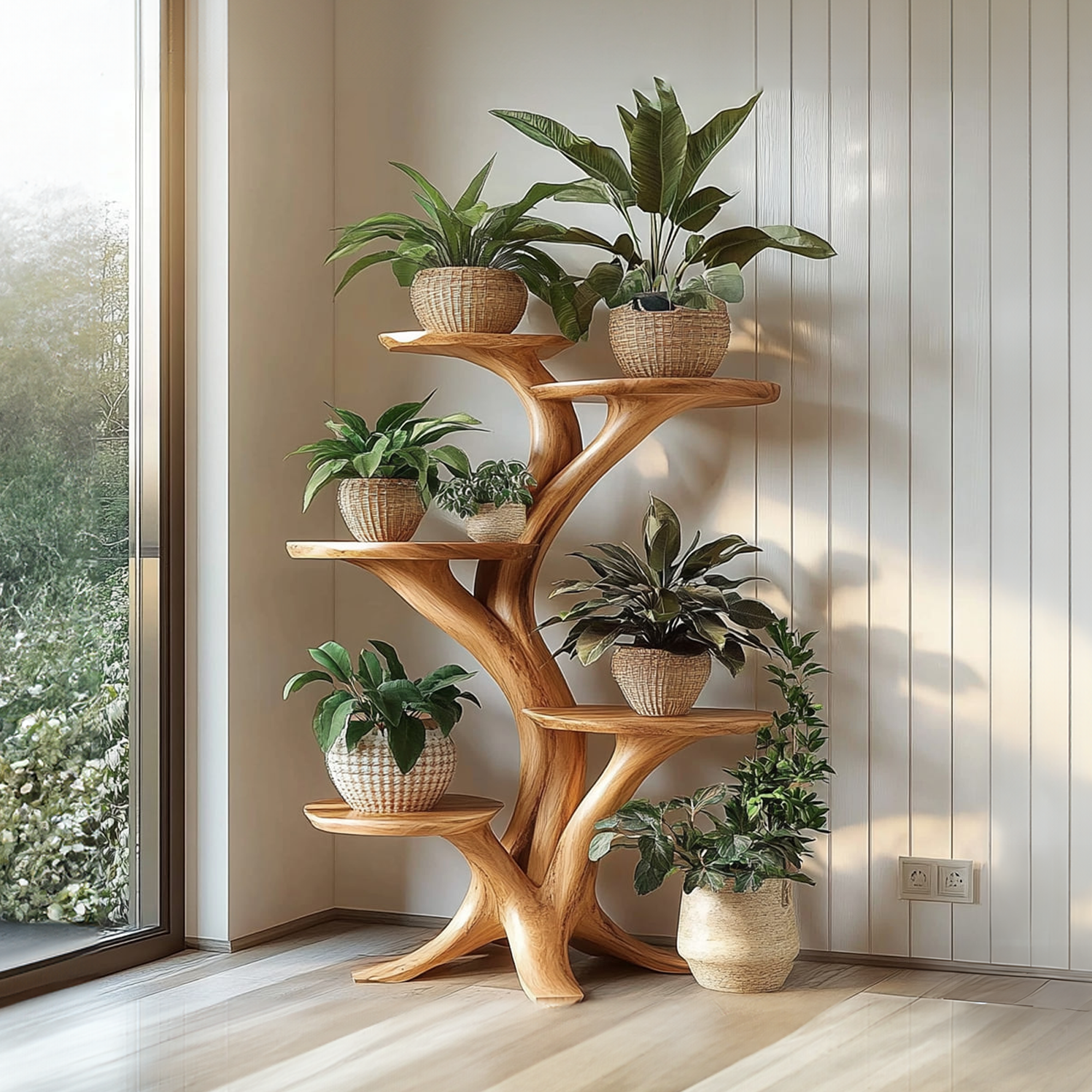 Rustic Tree Plant Stand Natural Interior Design Living Room SINLKITT075