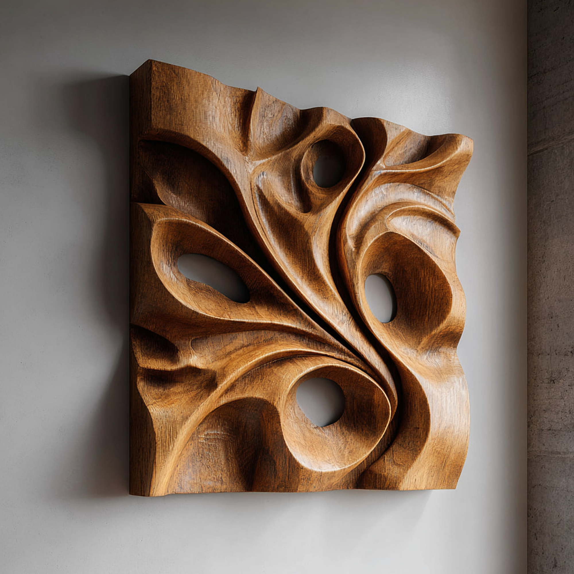 Organic Void Carved Solid Wood Wall Art Sculptural Interior Decor SINLKIWD018