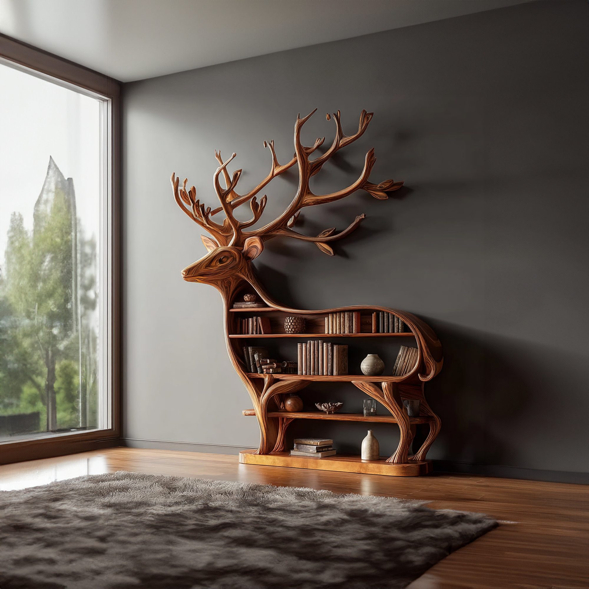 Rustic Wooden Deer Console Bookshelf Living Room SINLKISC097