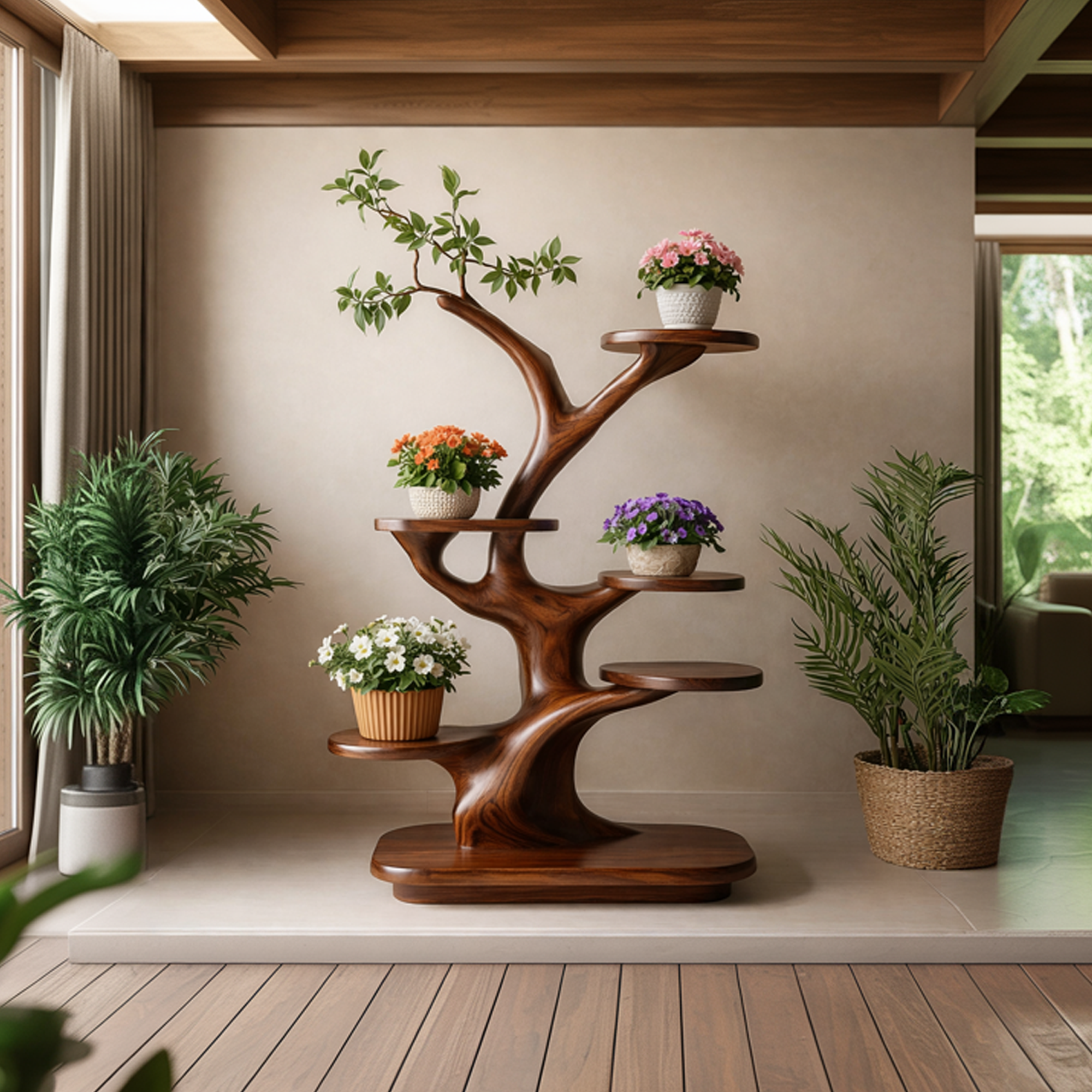 Midcentury Wooden Tree Plant Stand Home Interior SINLKITT108