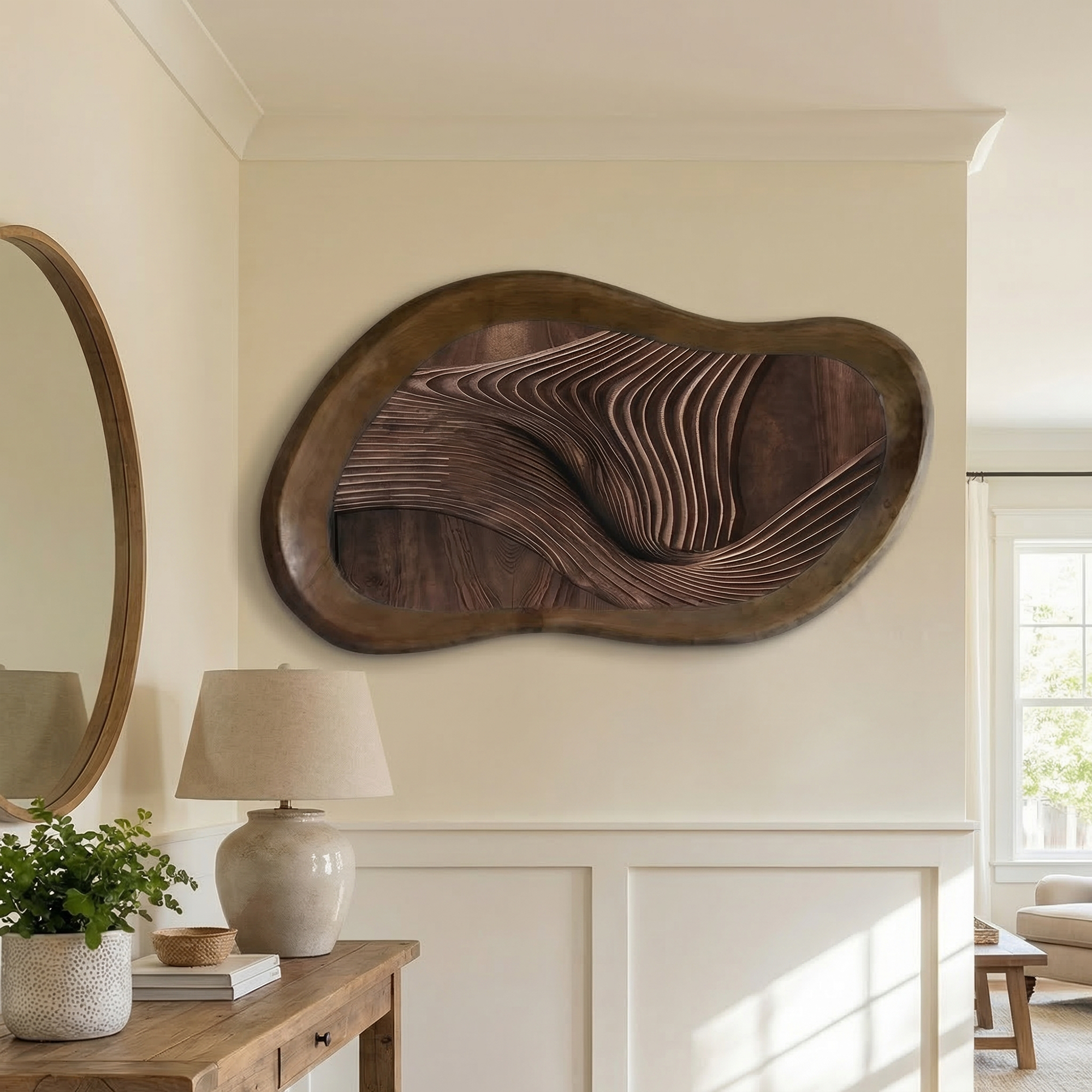 Midcentury Organic Wood Sculpture Wall Decor Living Room And Bedroom SINLKIWD048