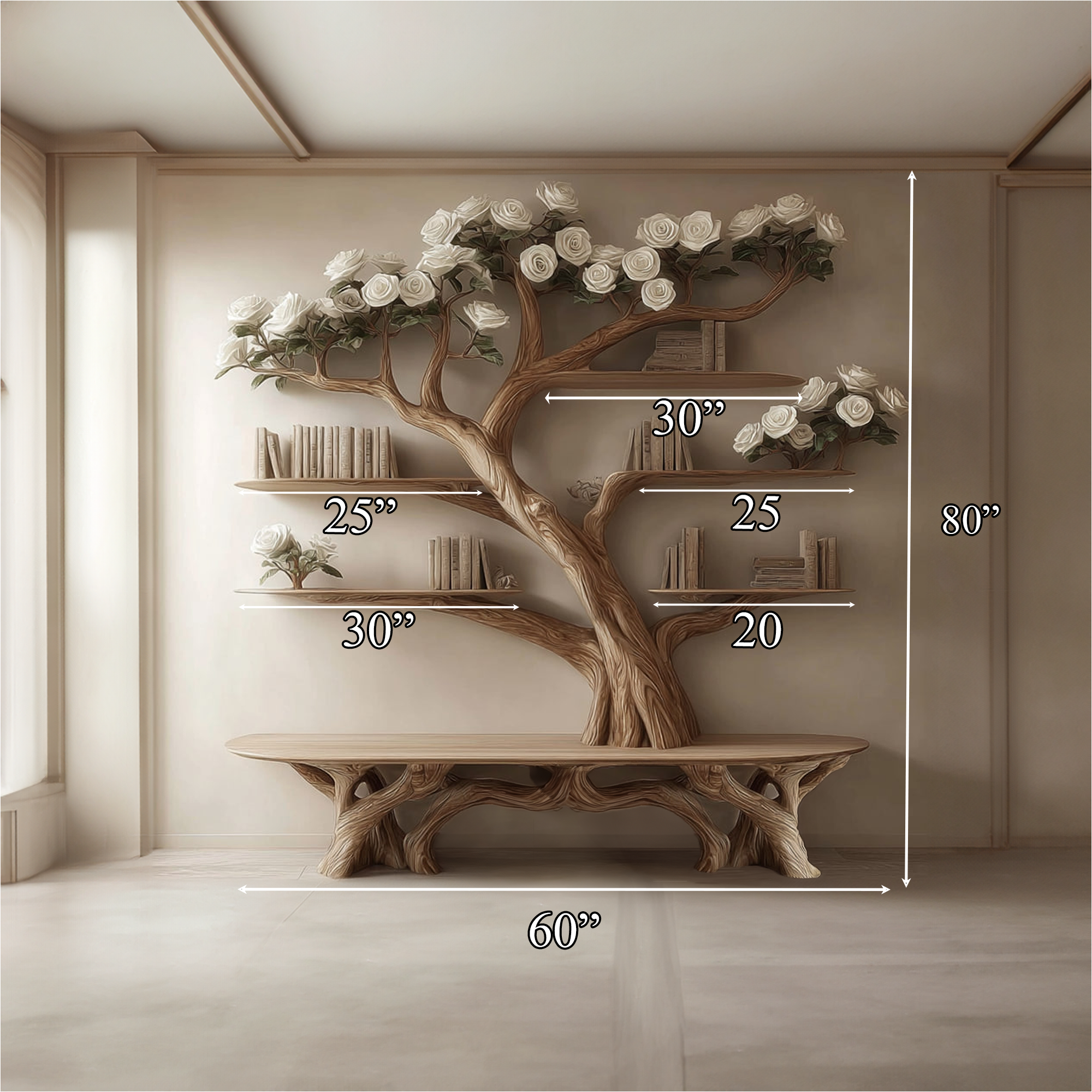 Rustic Tree Bookshelf Bench Living Room SINLKITB239
