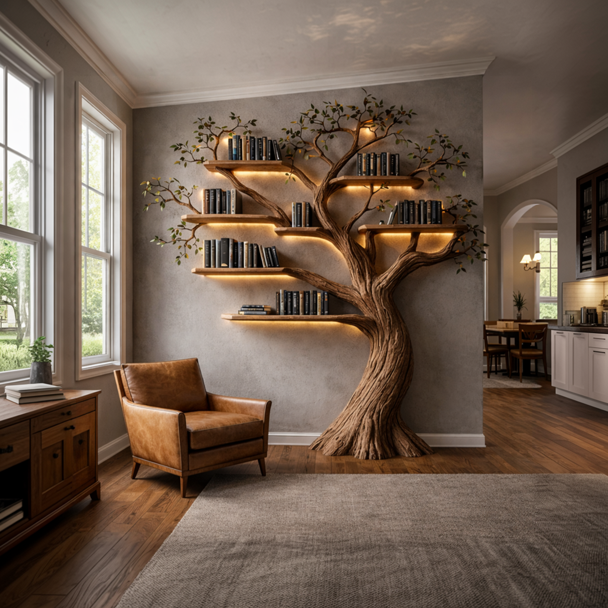 Rustic Nature Inspired Tree Bookshelf Handmade For Living Room SINLKITB686