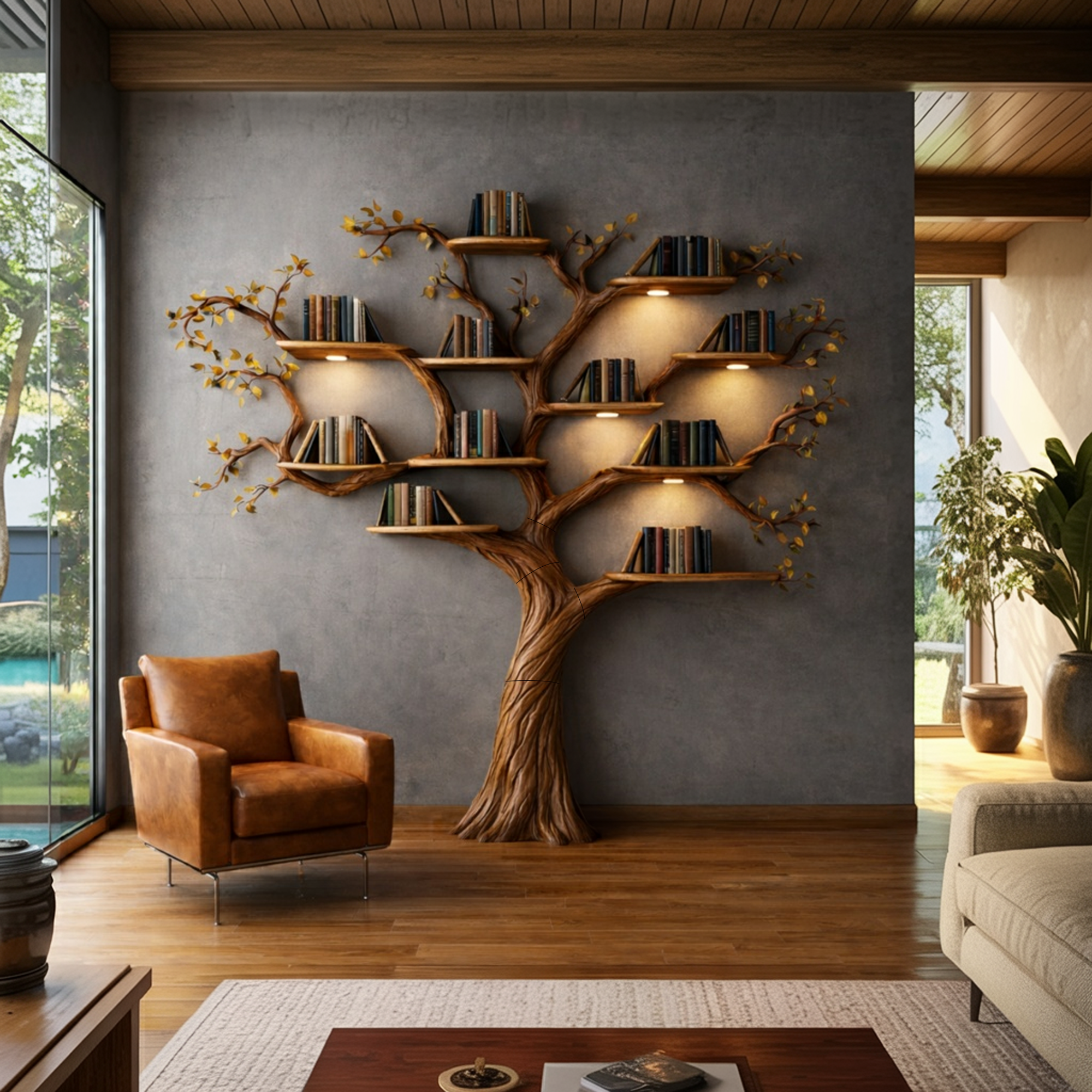 Rustic Sculptural Tree Bookshelf Living Room Interior Statement Wall Feature SINLKITB662