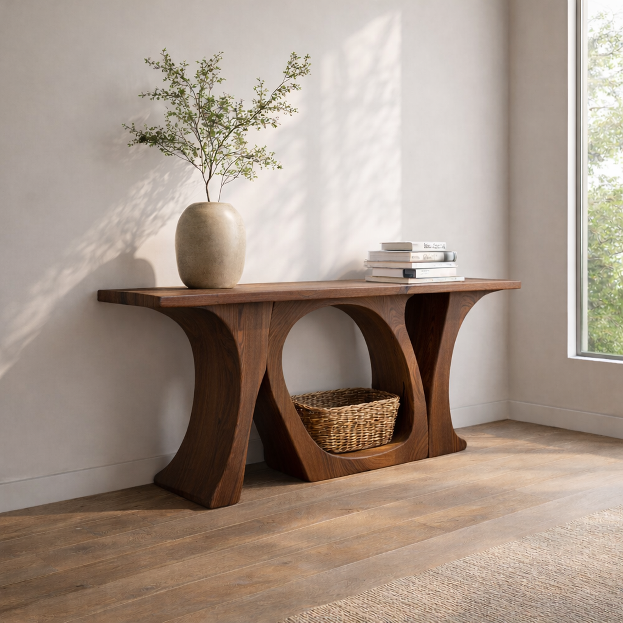 Handcrafted Organic Wood Console Table Sculptural Design For Home Decor SINLKICS460