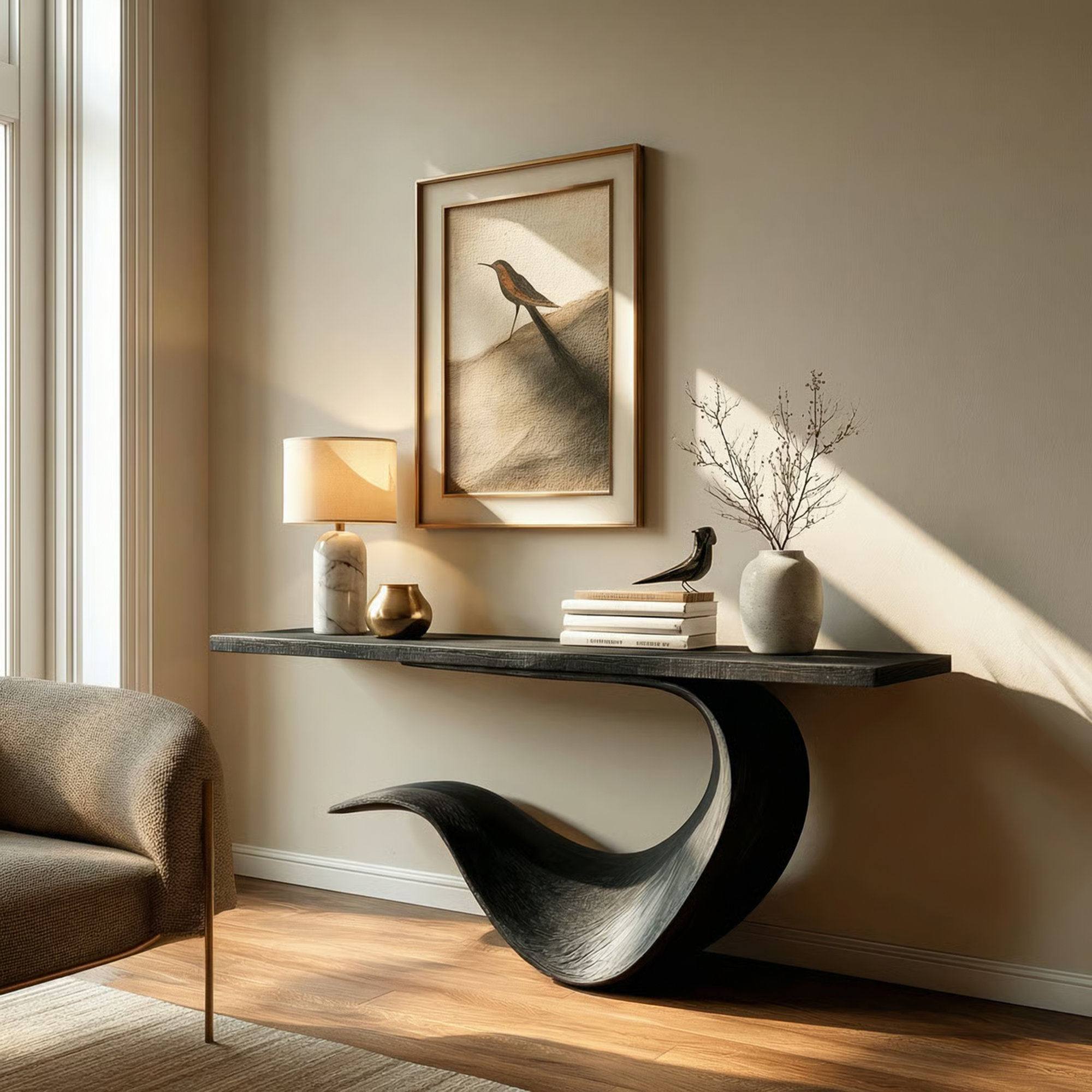 Modern Sculptural Console Table Entryway Hallway Living Room SINLKICS487