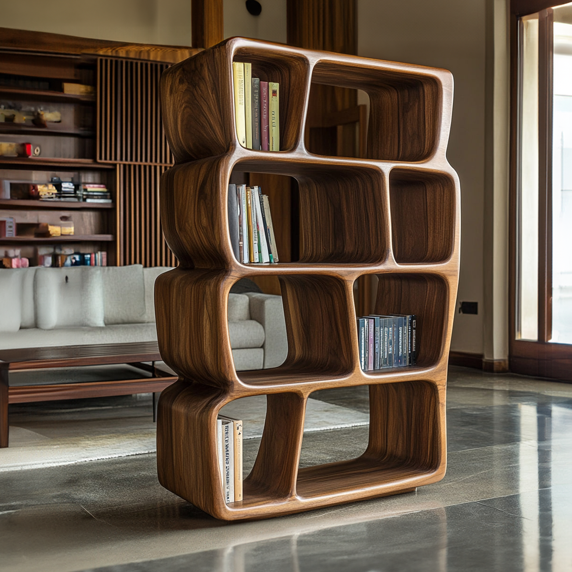 Mid Century Sculptural Bookshelf For Living Room And Office SINLKISC260