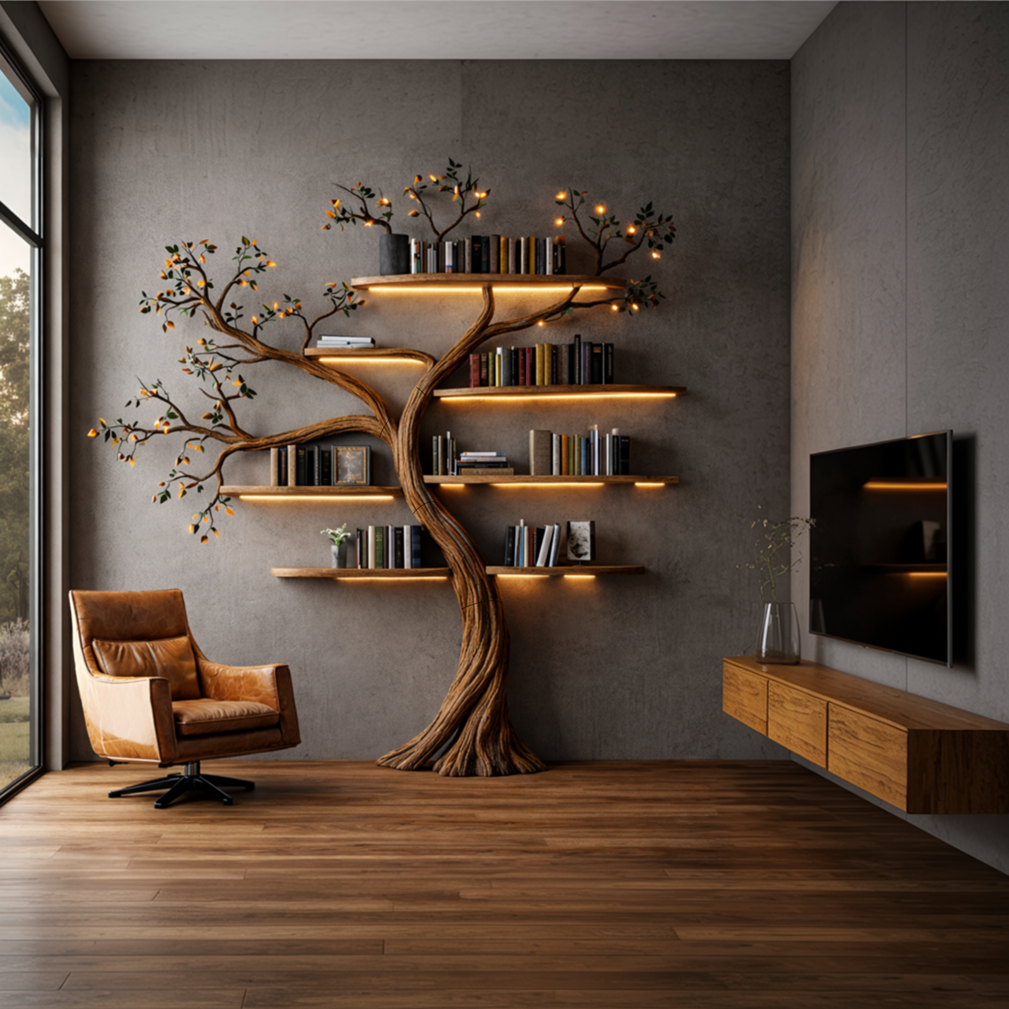 Sculptural Tree Bookshelf Living Room Interior Architectural Wall Feature SINLKITB663