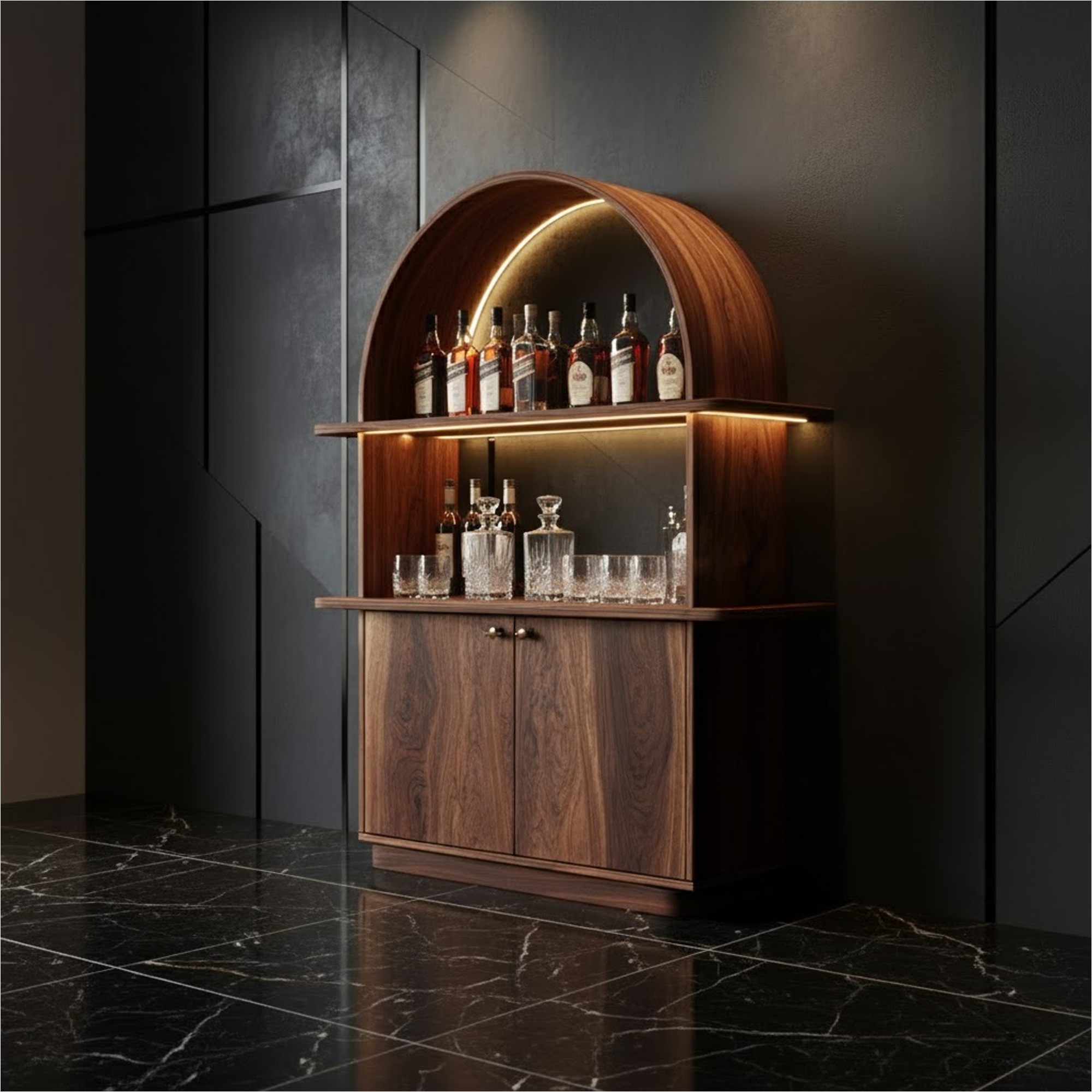 Mid Century Arched Bar Cabinet Dining Room Interior Beverage Display SINLKISC326