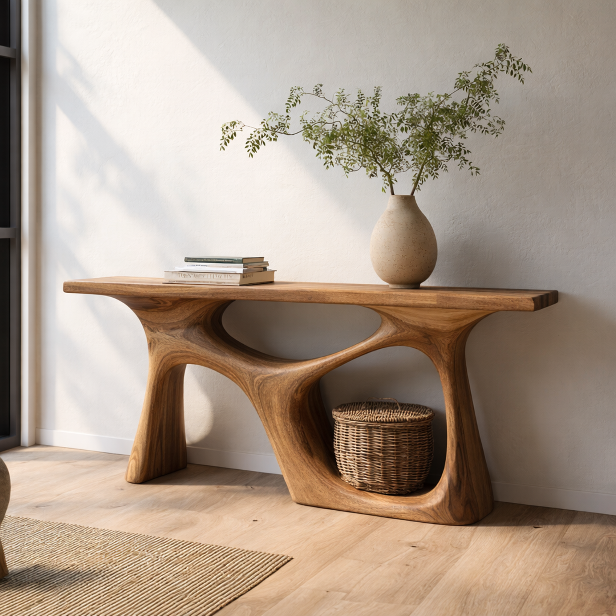 Organic Modern Console Table Sculptural Design For Japandi Interior SINLKICS462