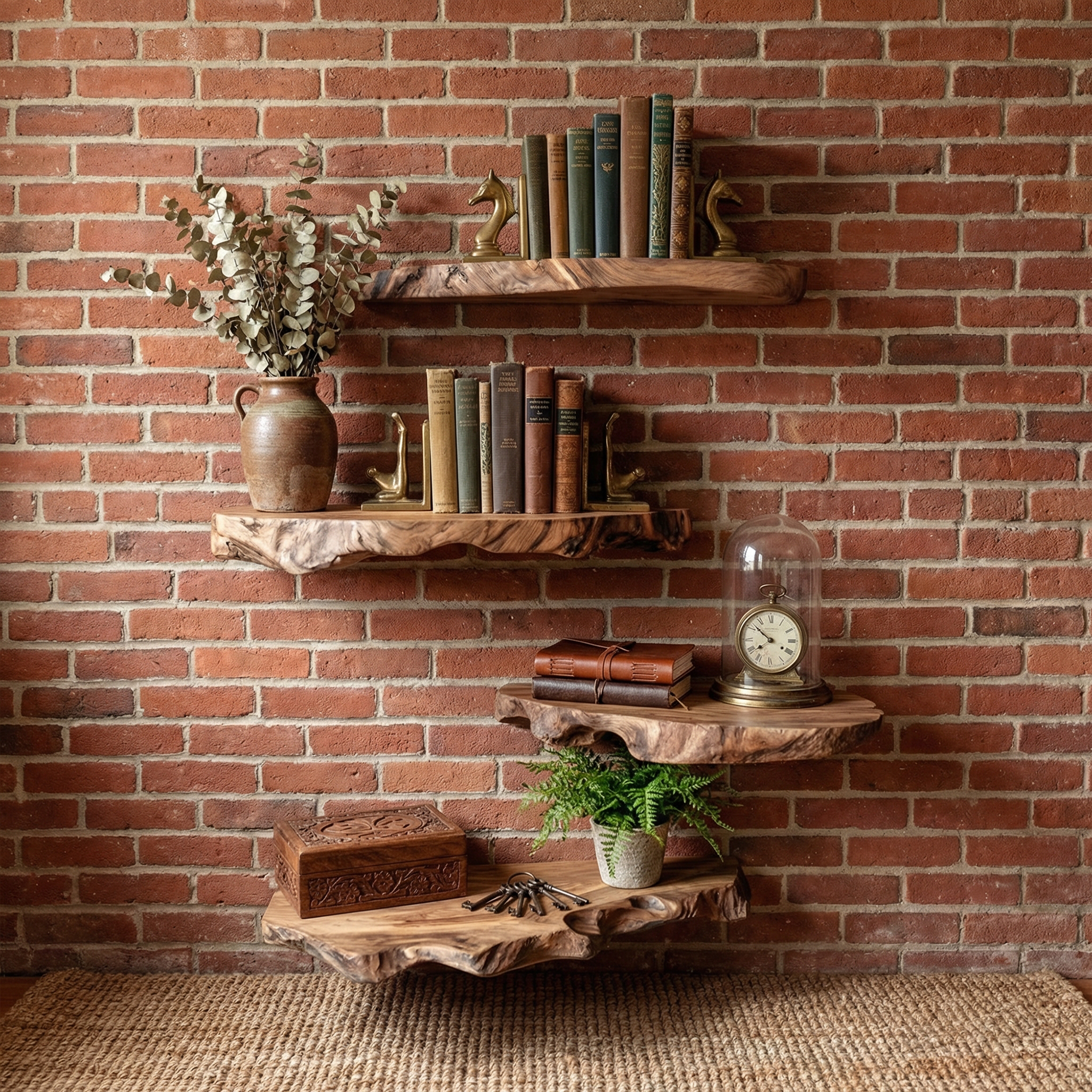 Modern Live Edge Corner Floating Shelves Solid Wood Rustic Wall Display SINLKIFL494