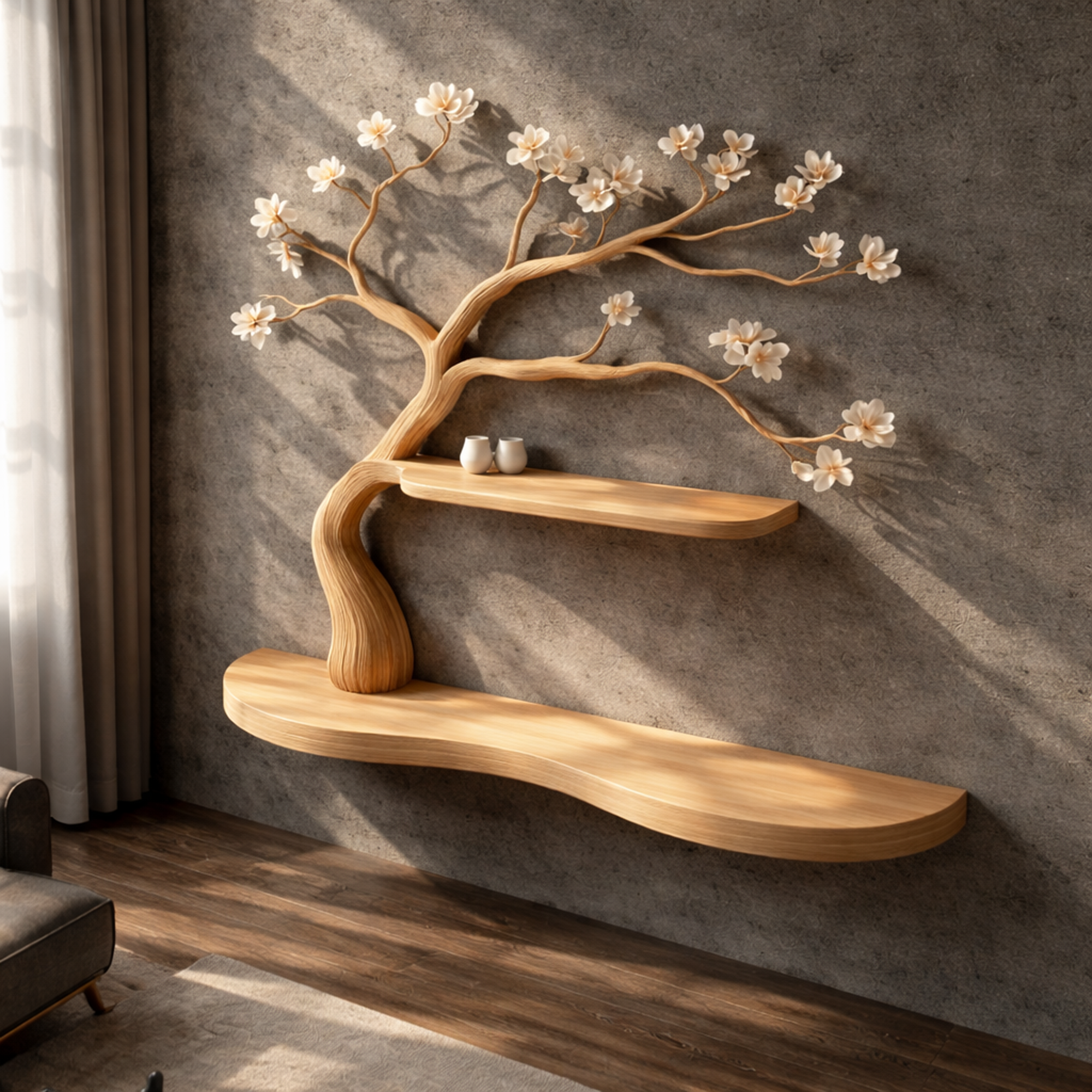 Rustic Tree Shelf Wall Mounted For Bathroom Vanity Decor SINLKIFL253