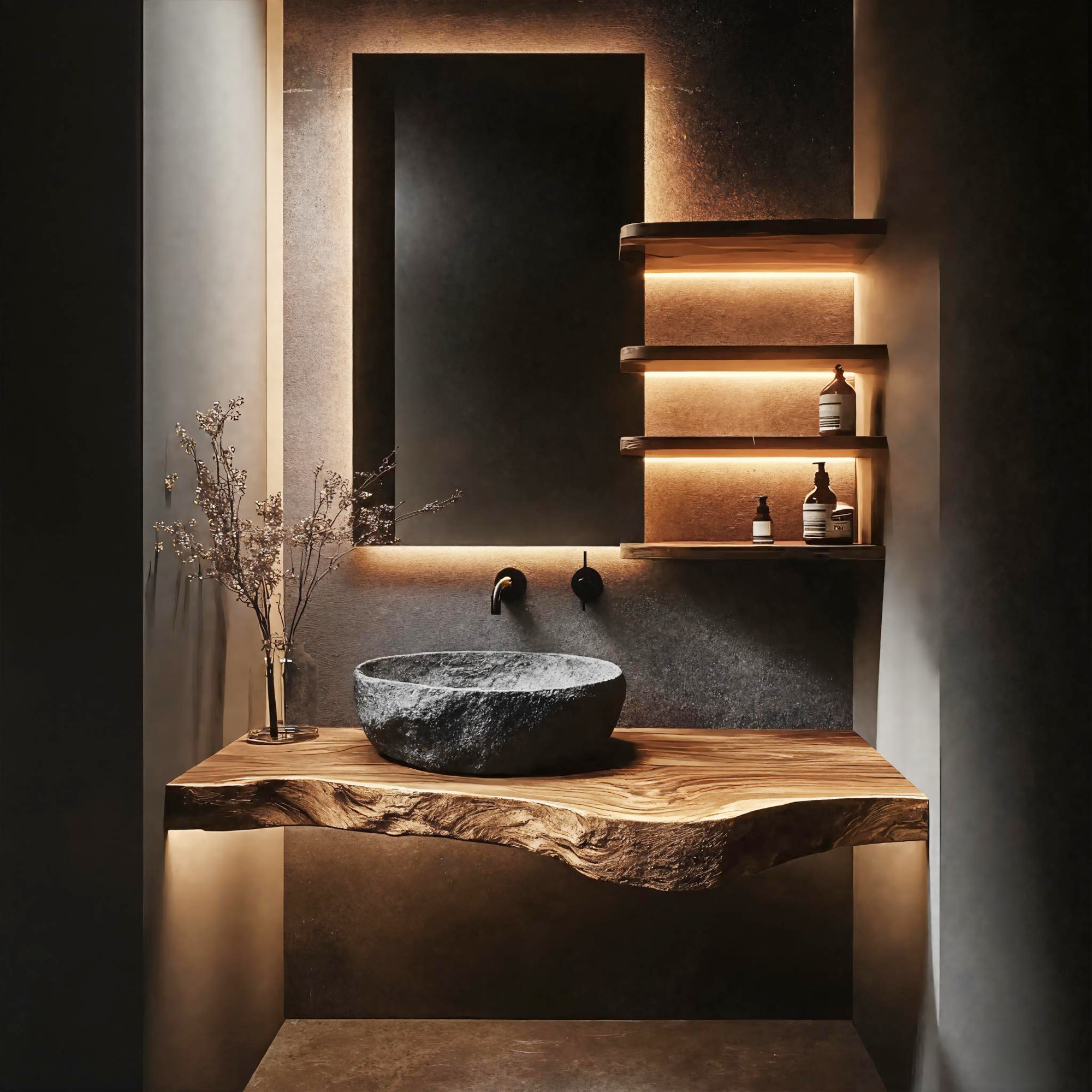 Wabi Sabi Bathroom Vanity Floating Wood Countertop Shelf SINLKIBRV250