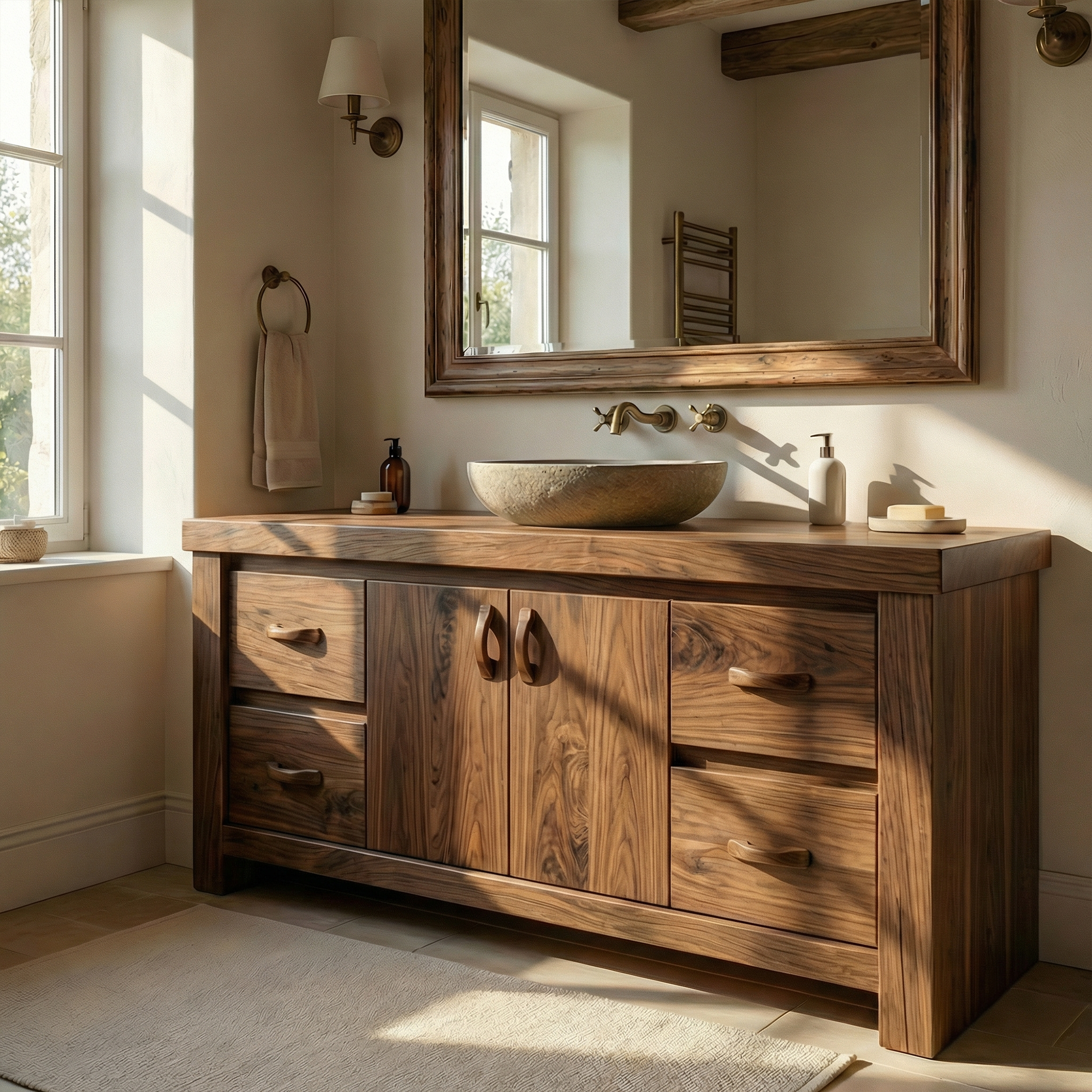 Modern Farmhouse Solid Wood Bathroom Vanity Cabinet Natural Grain Storage SINLKIBRV272