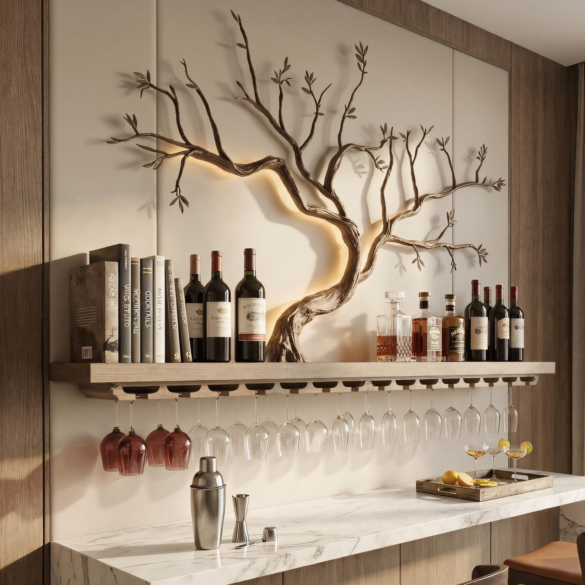 Minimalist Wooden Wine Rack Wall Mounted Shelf For Kitchen Dining Room Bar SINLKIWR015