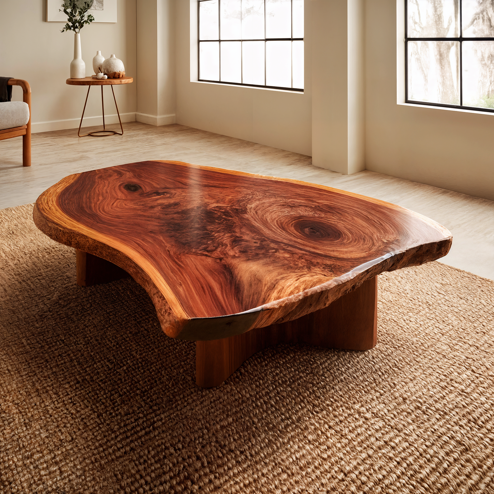 Rustic Live Edge Coffee Table Solid Wood Natural Slab Design Living Room SINLKICF343