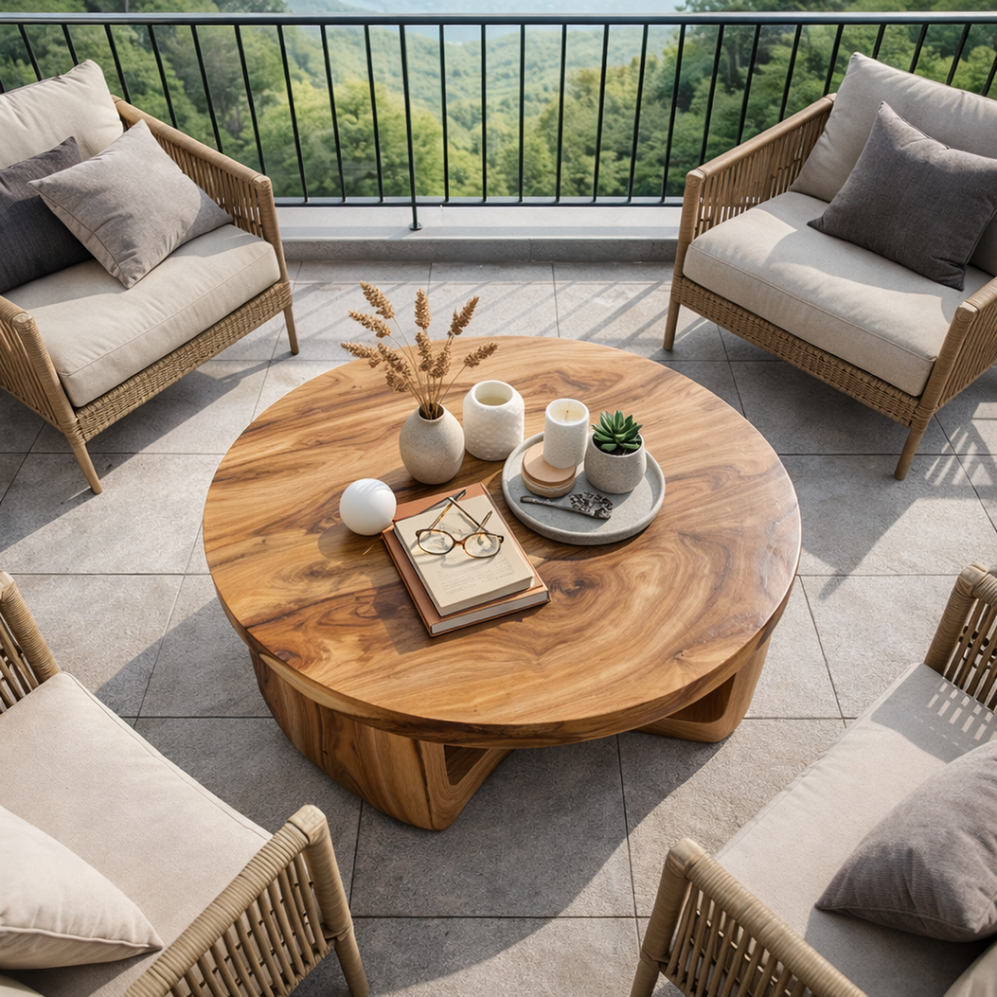 Organic Curve Solid Wood Coffee Table Serene Modern Living Room Interior SINLKICF320