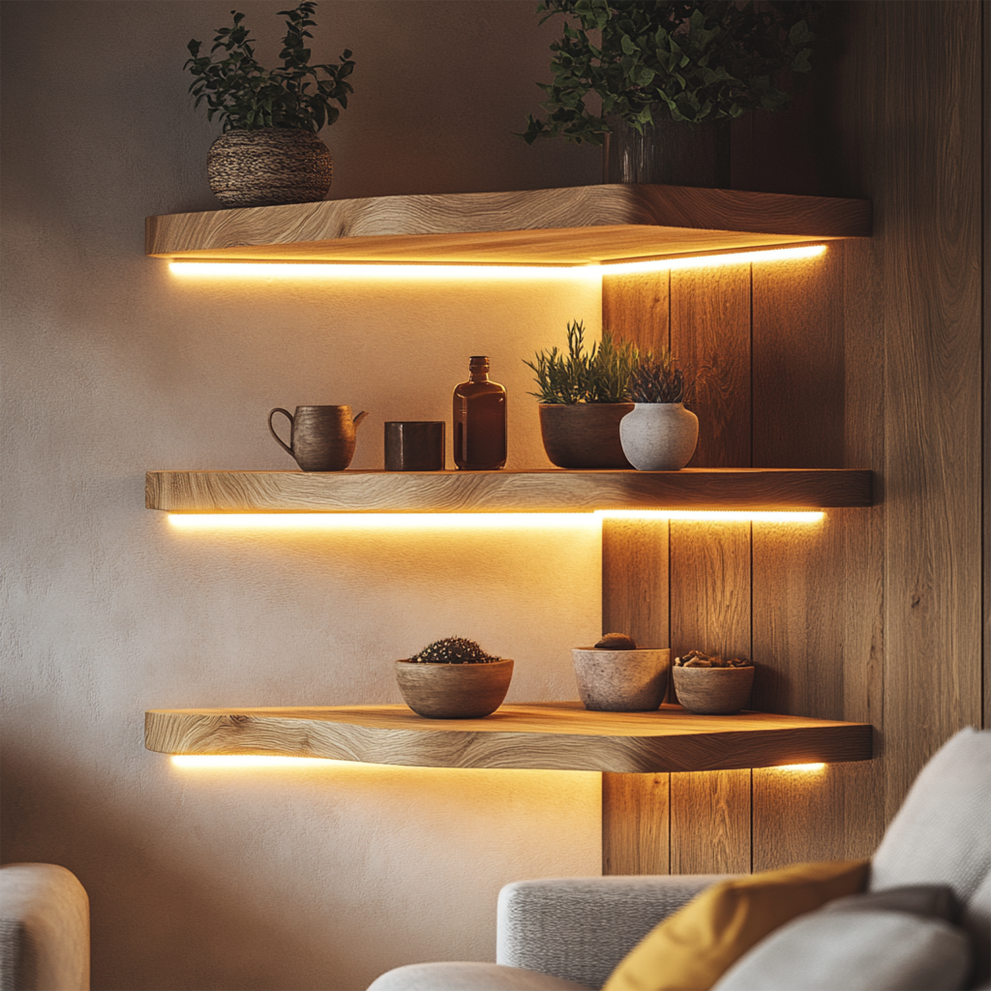 Organic Corner Solid Wood Floating Shelves Sculptural Wall Display Decor SINLKIFL393