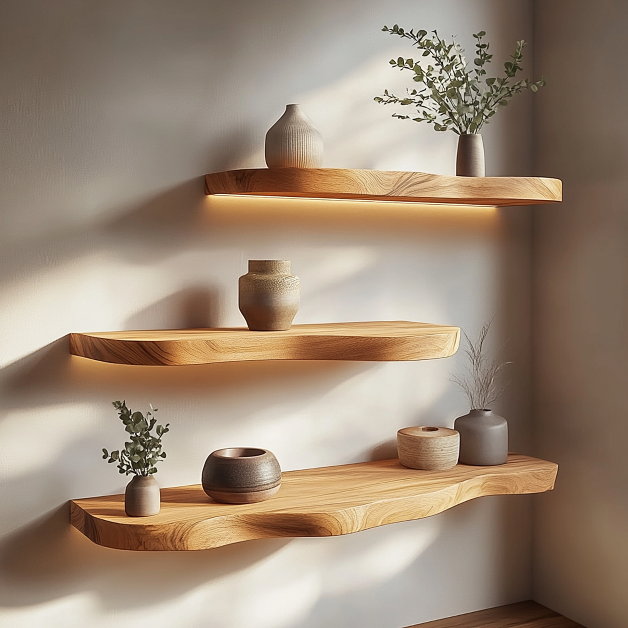 Minimal Solid Wood Floating Shelves Living Room SINLKIFL395