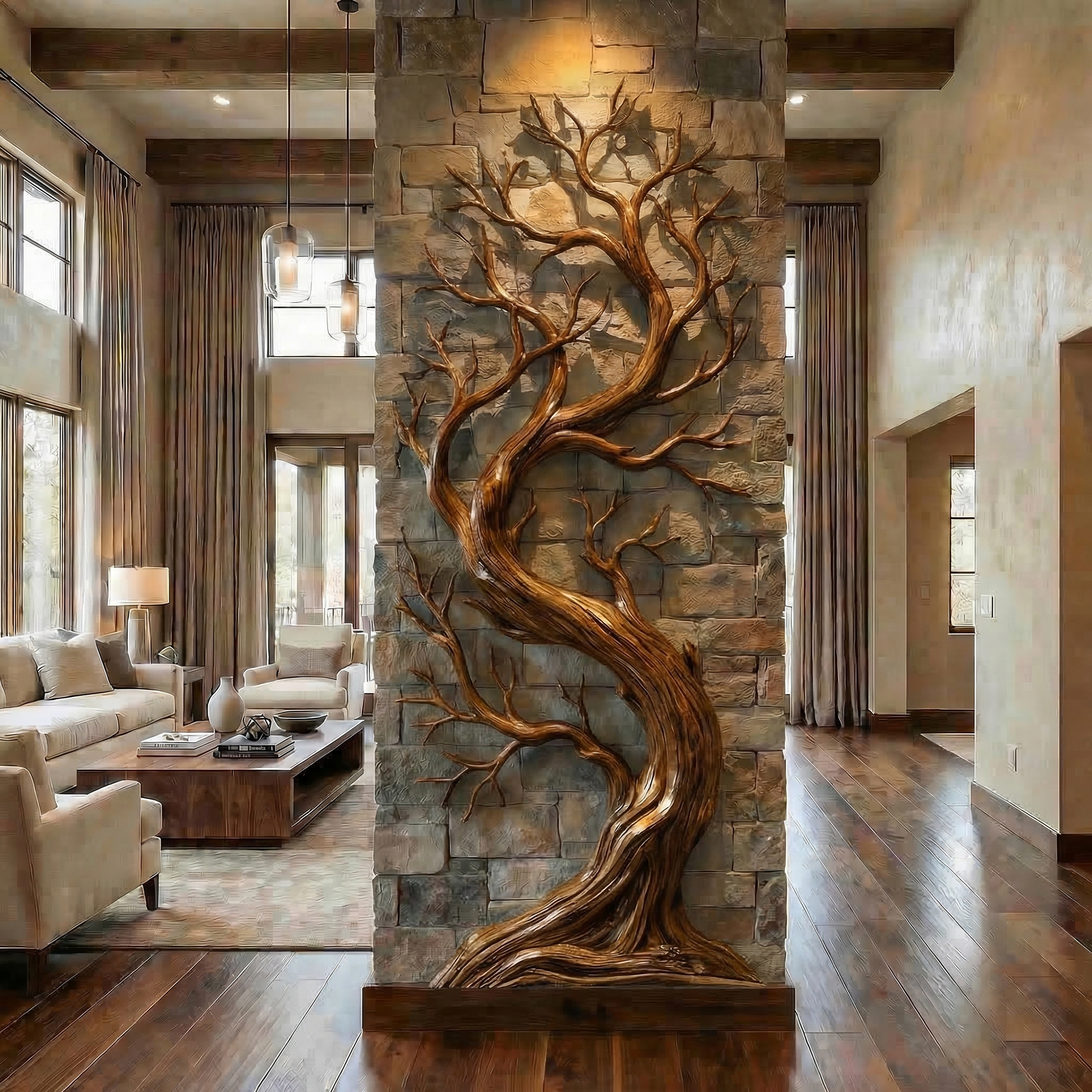 Rustic Tree Wall Art Sculpture Living Room And Hallway SINLKIWD052