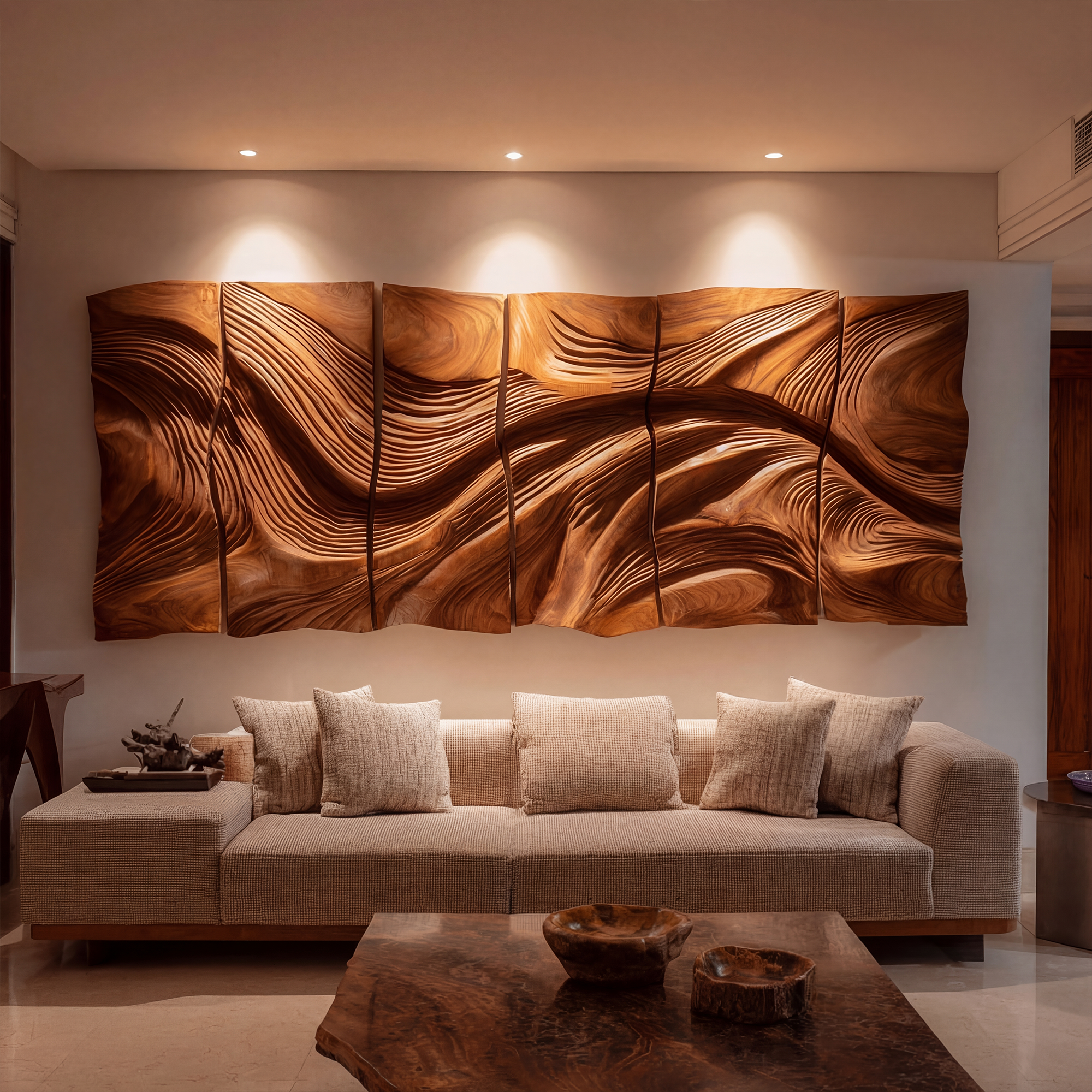 Modern Abstract Carved Wood Wall Art Living Room Wall Decor SINLKIWD039