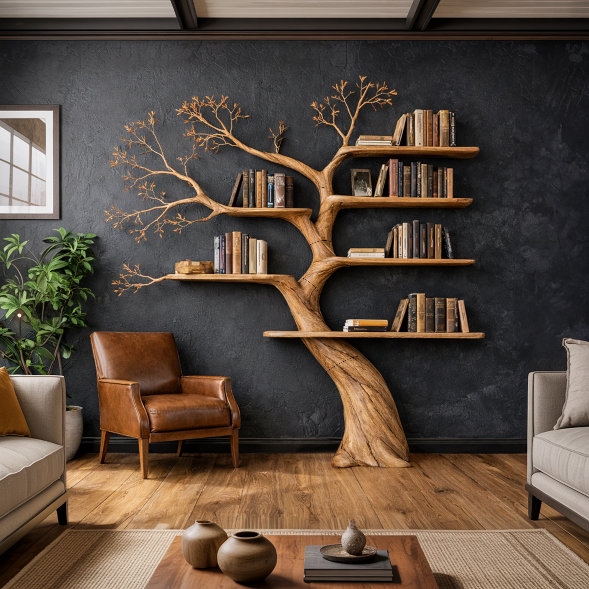 Sculptural Tree Bookshelf Living Room Interior Architectural Wall Feature SINLKITB665