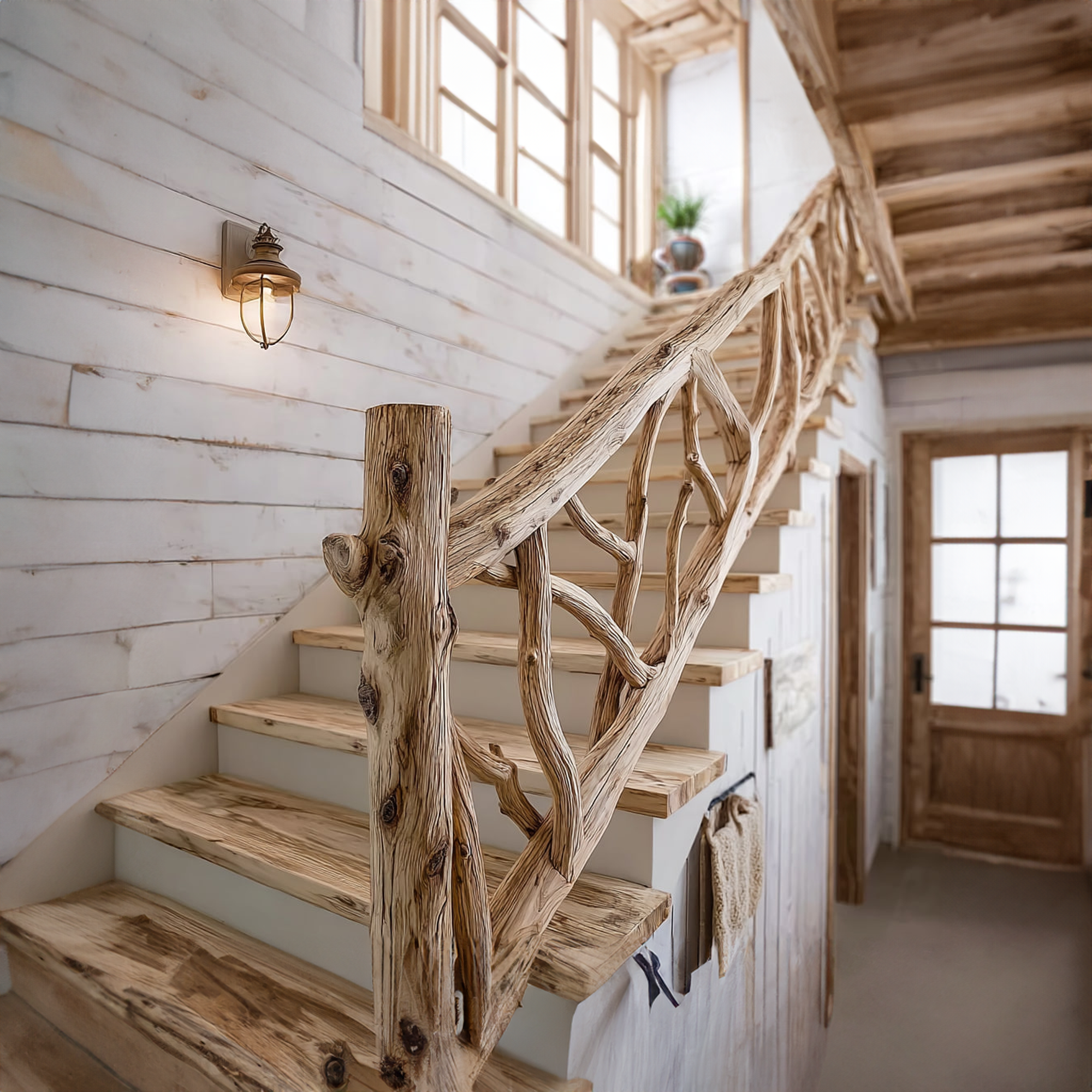 Rustic Natural Wood Staircase Railing Living Space SINLKIST004