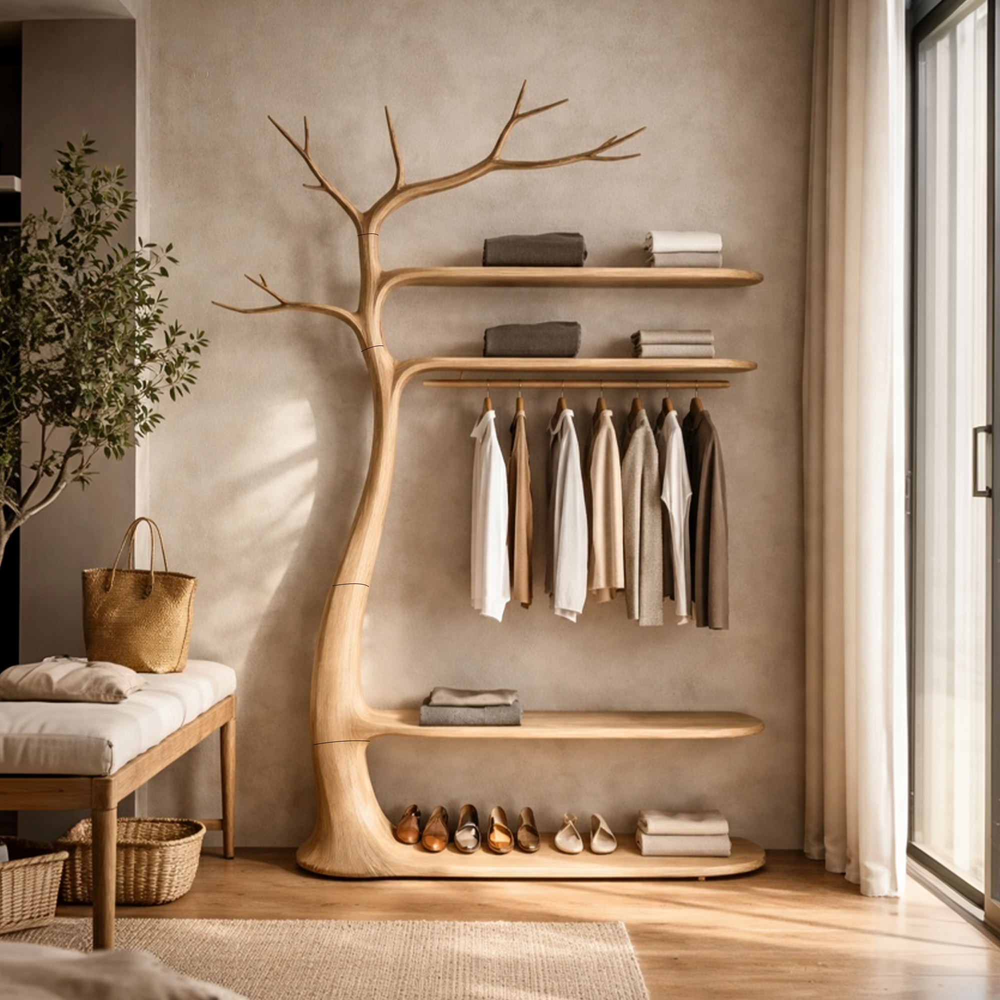 Midcentury Wooden Tree Coat Rack Living Room SINLKITCR082