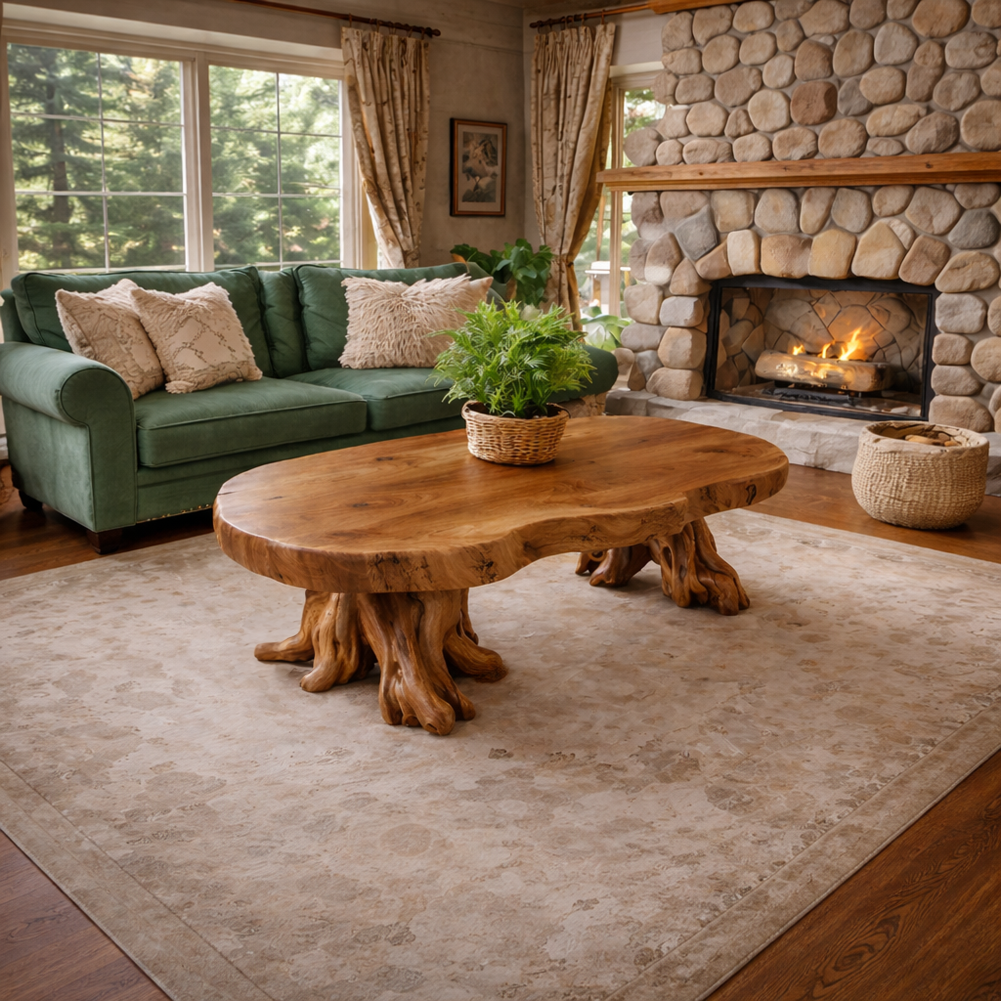Rustic Root Style Solid Wood Coffee Table Cozy Living Room Interior SINLKICF309