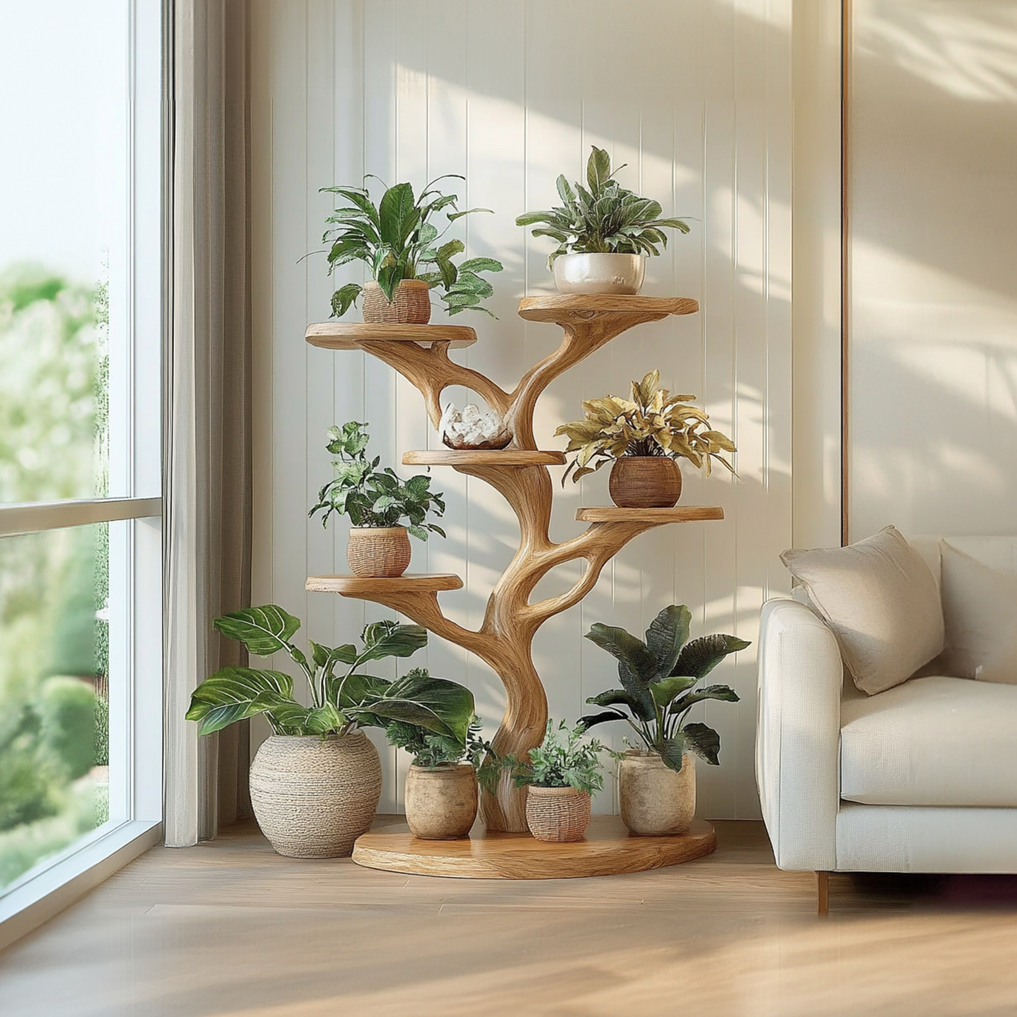 Rustic Organic Tree Plant Stand Living Room SINLKITT073