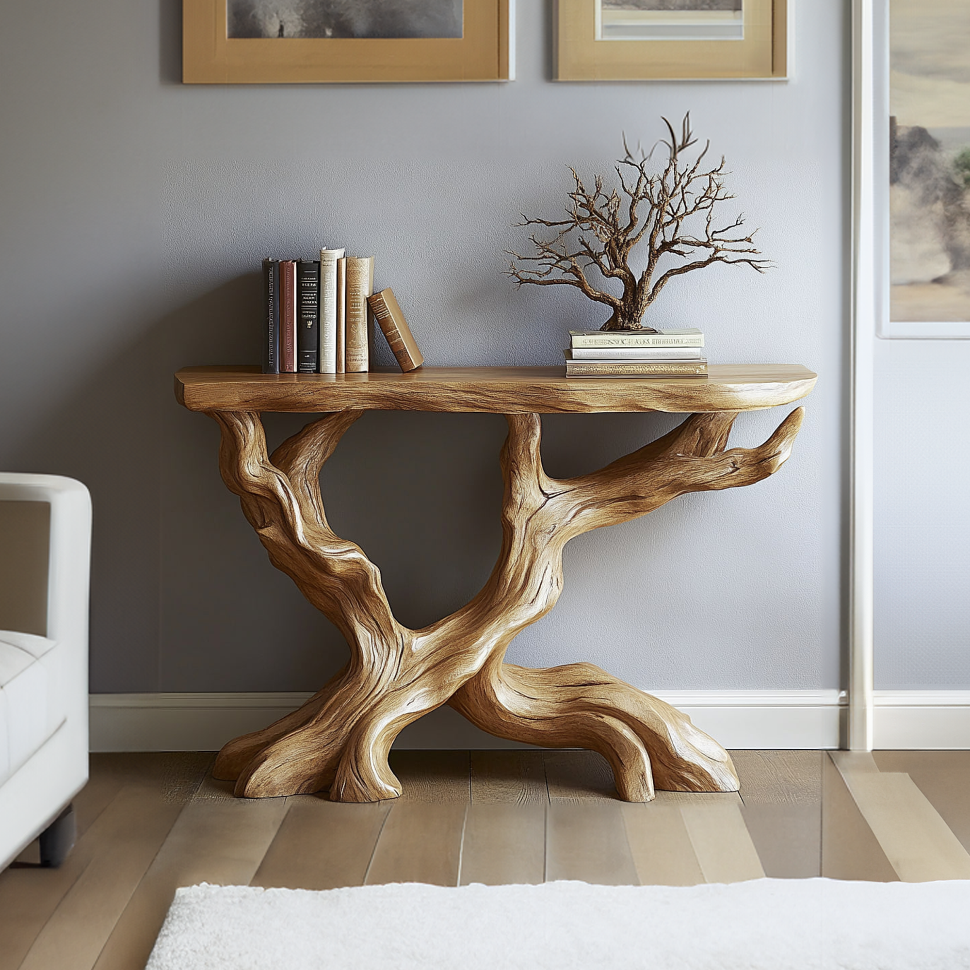 Live Edge Solid Wood Console Table Handmade Organic Tree Design For Living Room Decor SINLKICS334