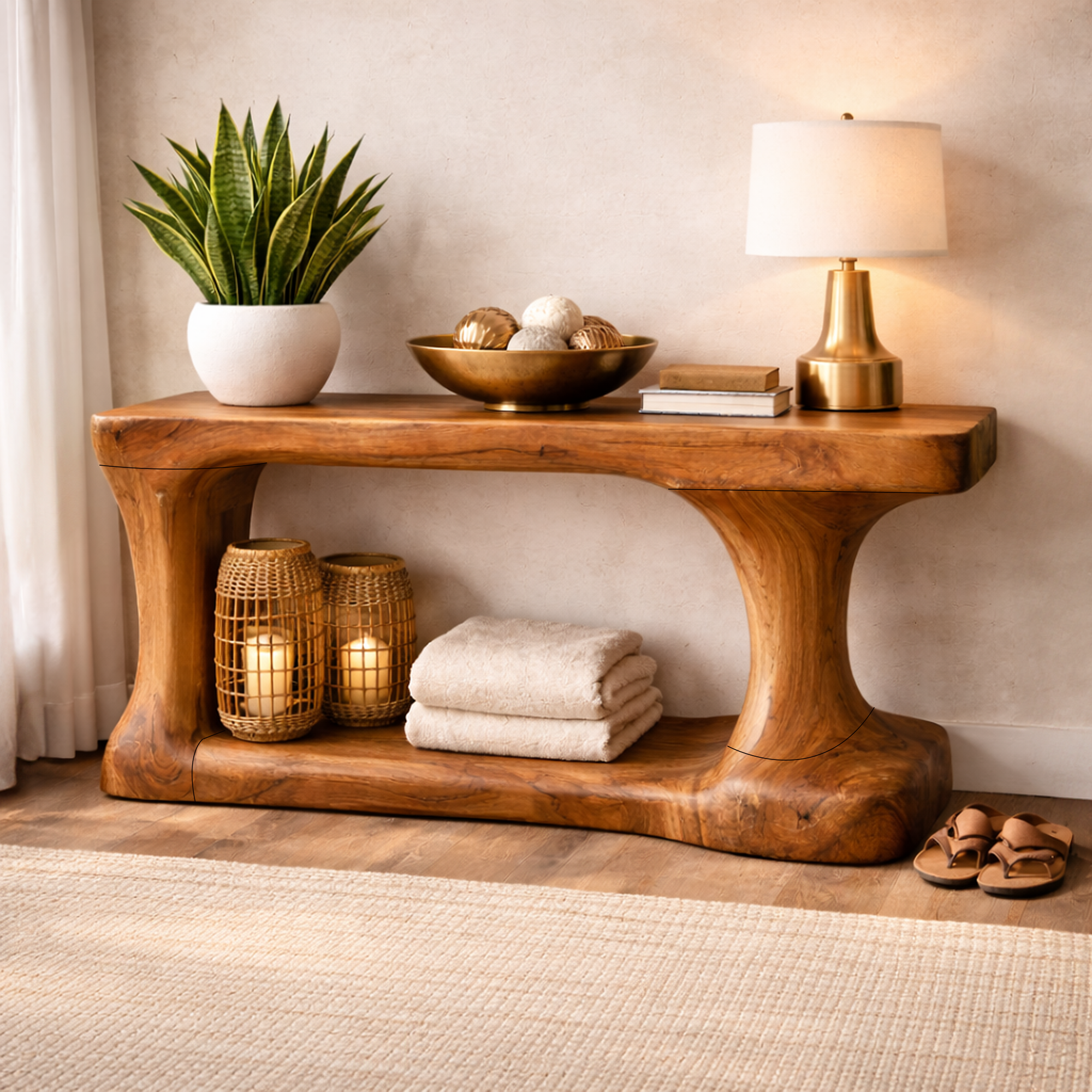Rustic Console Table Organic Sculptural Design For Entryway SINLKICS452