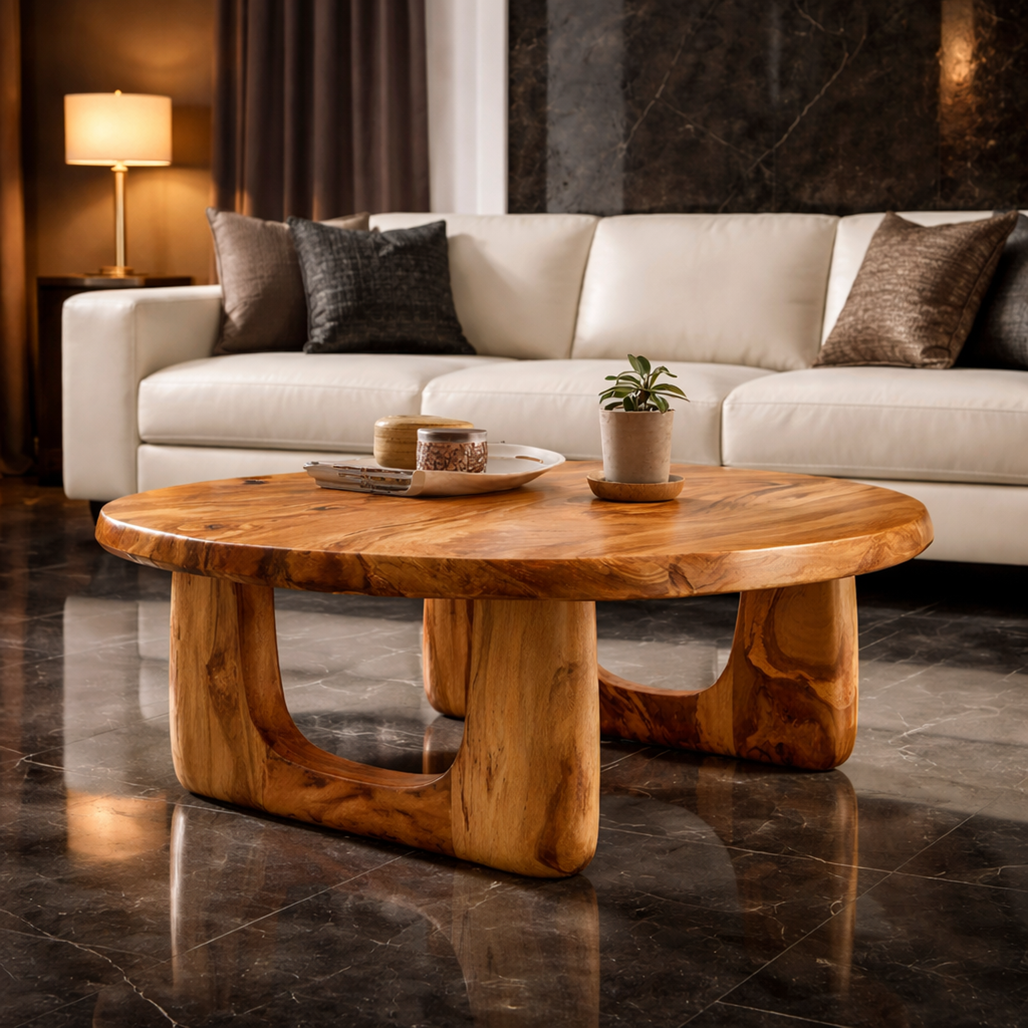 Dual Arch Solid Wood Coffee Table Soft Organic Modern Living Room Interior SINLKICF323