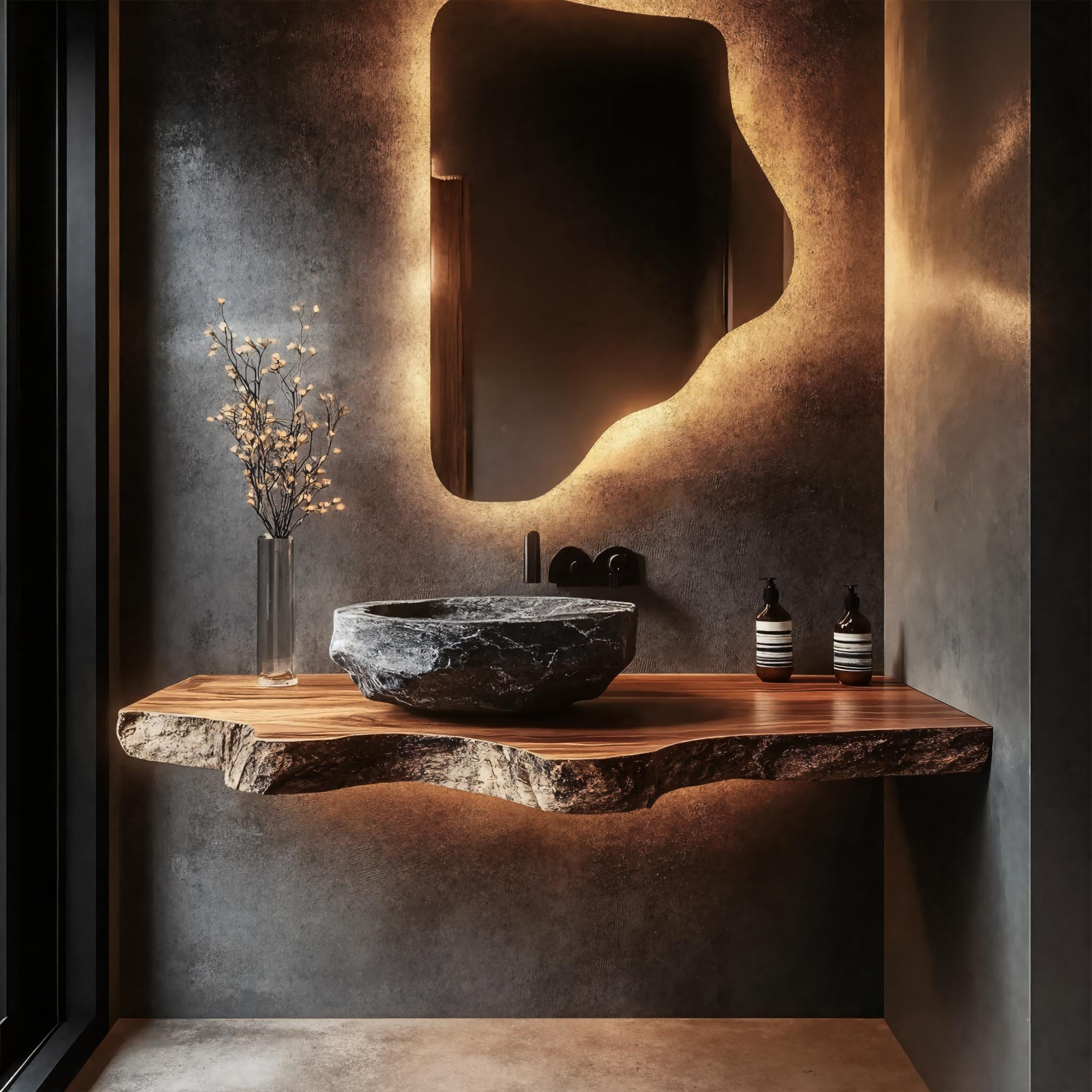 Rustic Live Edge Bathroom Vanity Floating Shelf Console SINLKIBRV246