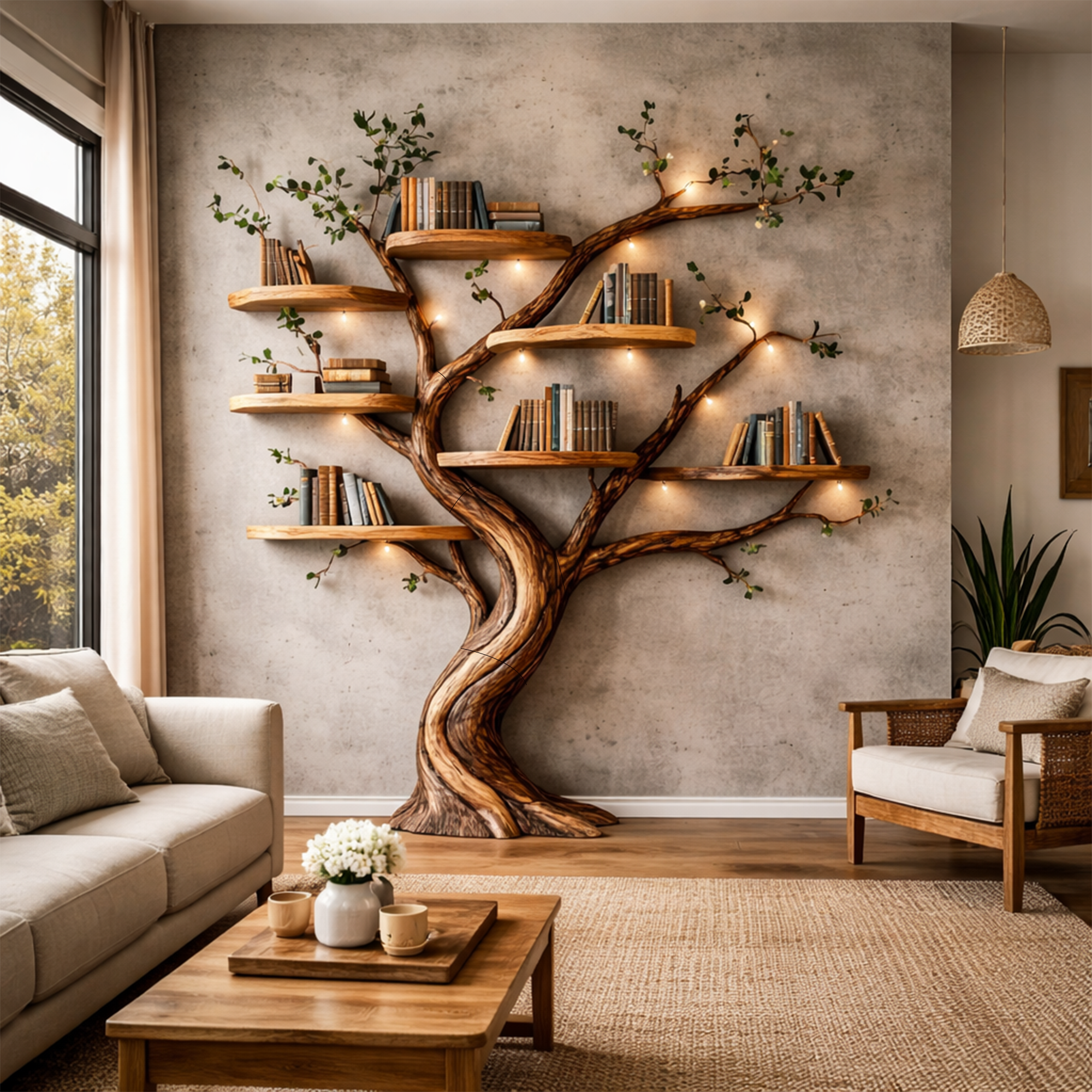 Organic Tree Bookshelf Living Room Interior Sculptural Wall Display SINLKITB664