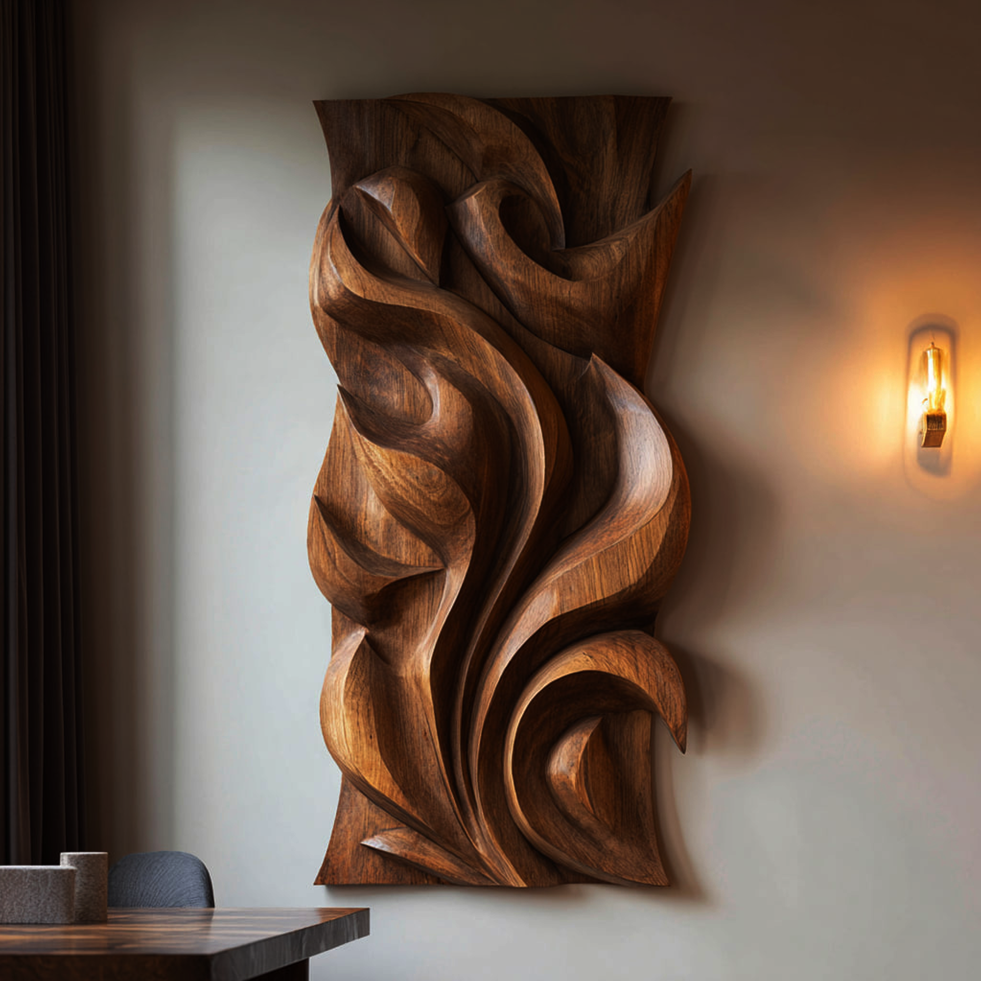 Abstract Carved Solid Wood Wall Art Sculptural Interior Decor SINLKIWD014
