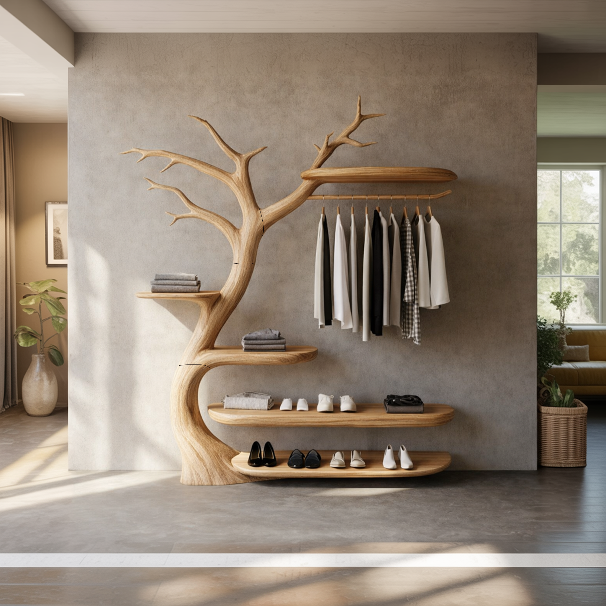 Handcrafted Wooden Tree Coat Rack Bedroom Space SINLKITCR088